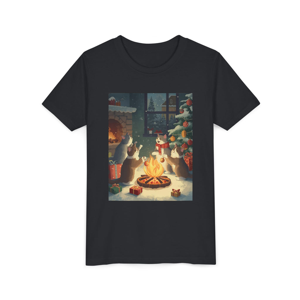 Cozy Christmas Youth Tee, Festive Graphic Short Sleeve Shirt, Holiday Charm for Kids, Cute Gift for Thanksgiving, Winter Gatherings