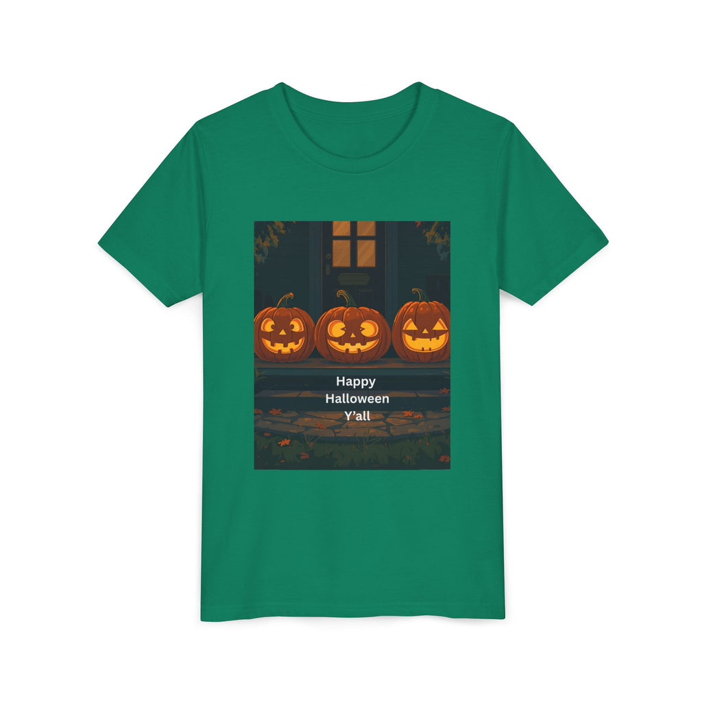 Halloween Pumpkin Youth Tee, Jack-o'-lantern Shirt, Trick or Treat Apparel, Spooky Kids T-Shirt, Halloween Costume Top