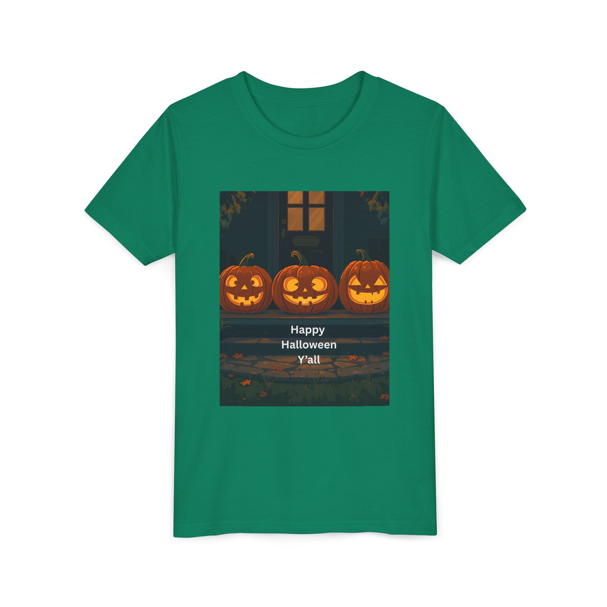 Halloween Pumpkin Youth Tee, Jack-o'-lantern Shirt, Trick or Treat Apparel, Spooky Kids T-Shirt, Halloween Costume Top
