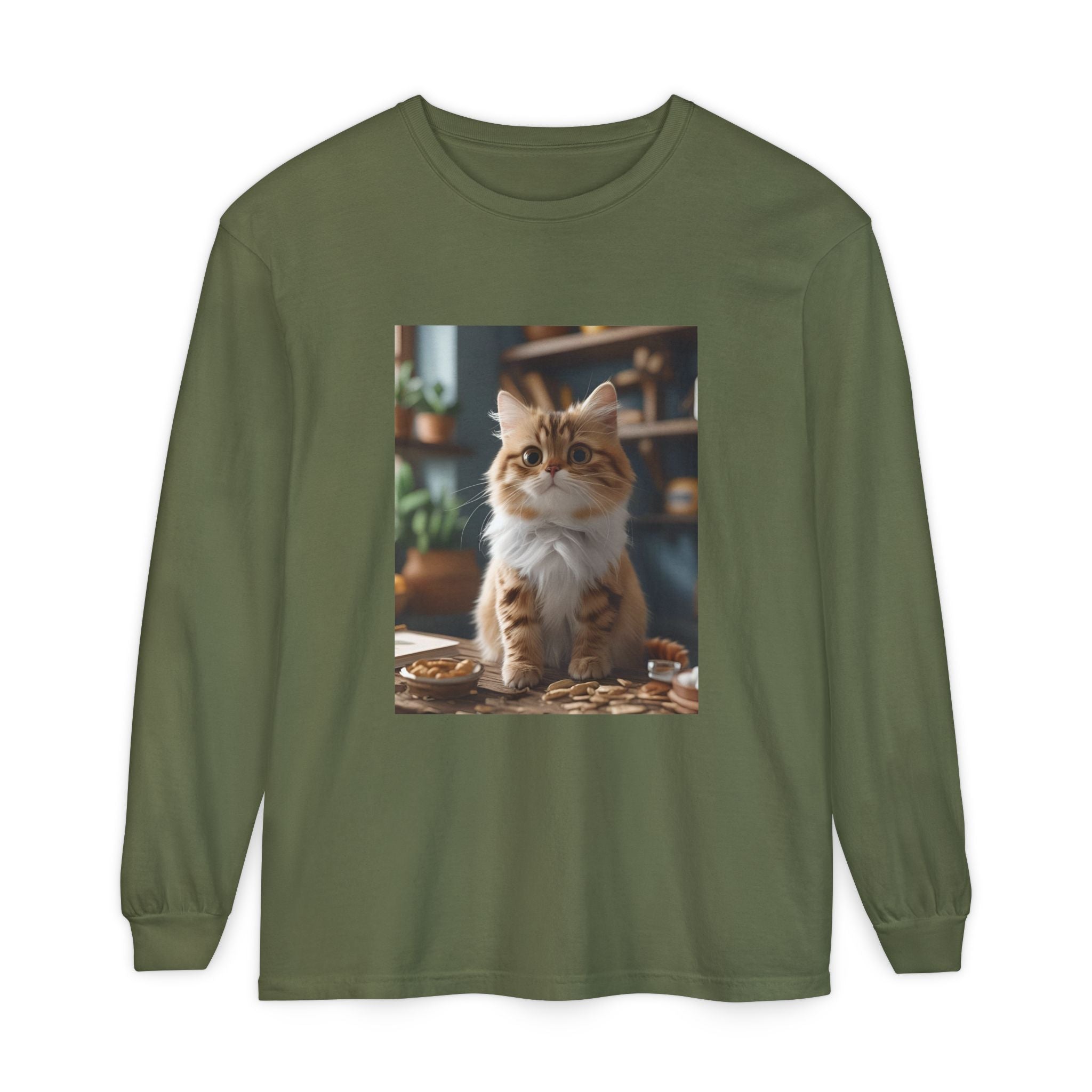 Cute Cat Unisex Garment-dyed Long Sleeve T-Shirt