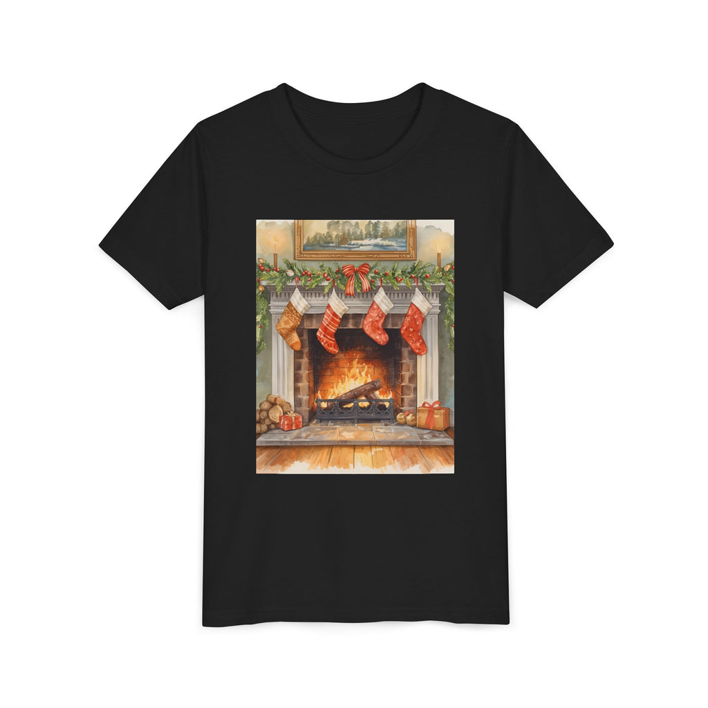 Christmas Stocking Fireplace Youth Short Sleeve Tee