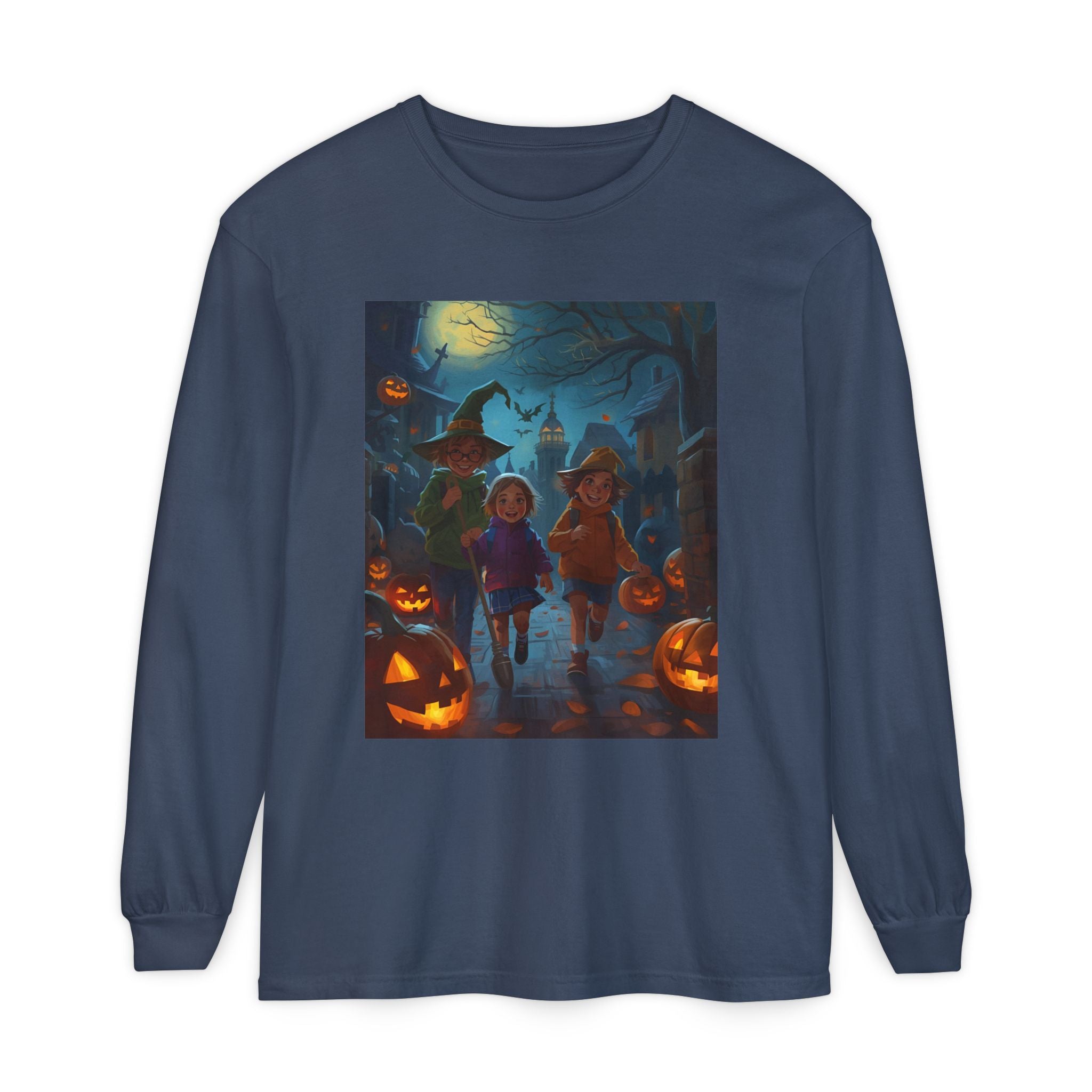 Halloween Themed Unisex Long Sleeve T-Shirt, Spooky Autumn Apparel, Trick-or-Treat Shirt, Fall Fashion, Casual Halloween Outfits
