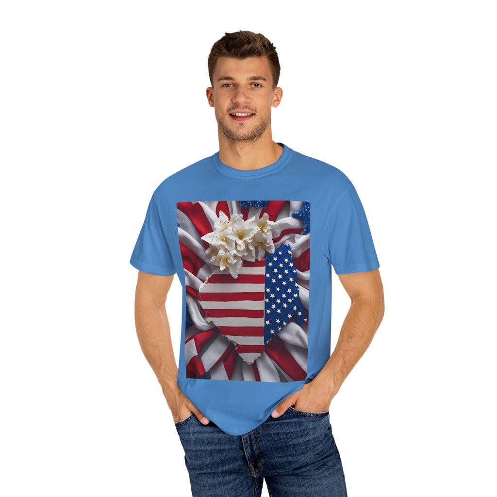 Patriotic Heart T-shirt for Festive Celebrations, 4th of July Apparel, Unisex Graphic Tee, American Pride Shirt, Independence Day Gift