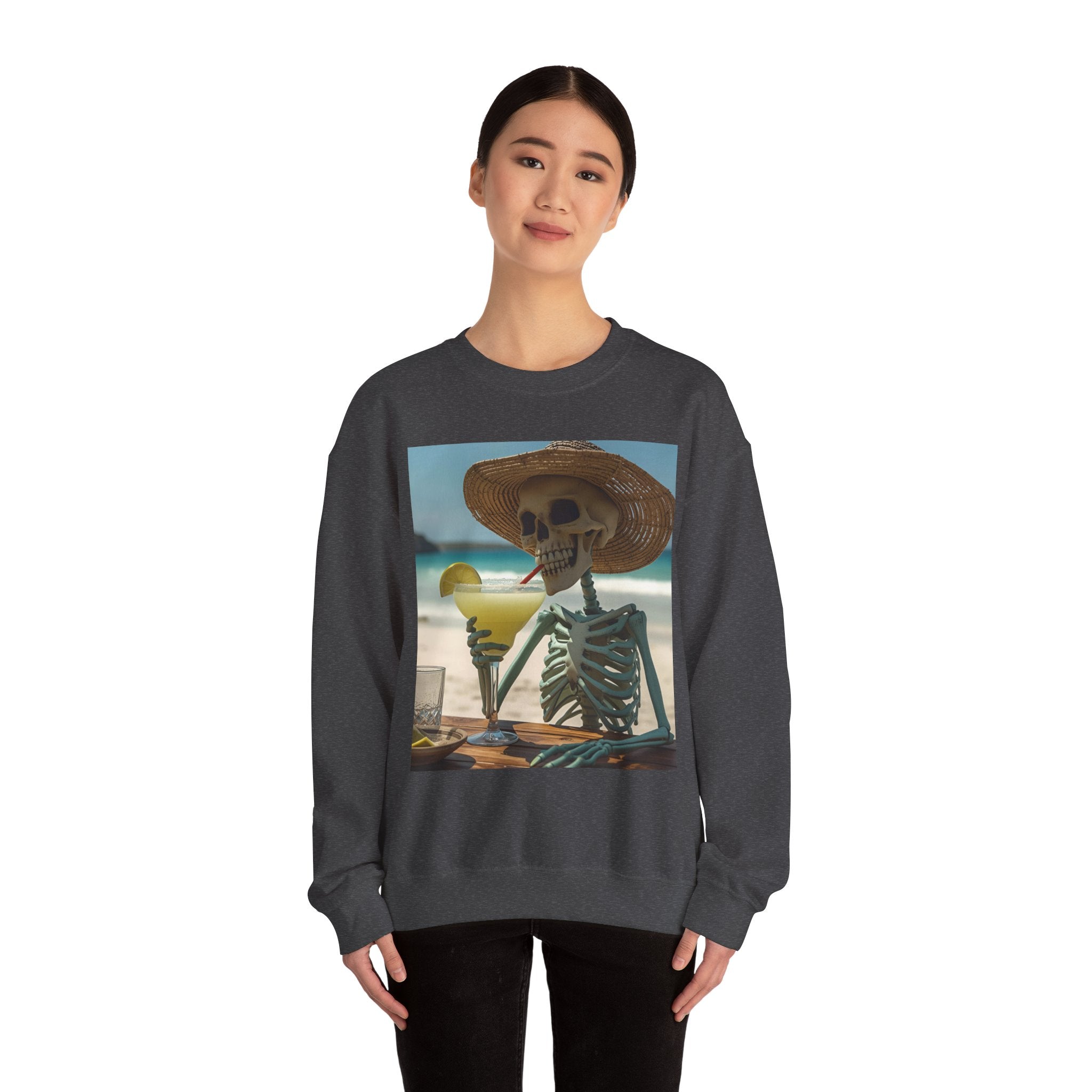 Chill Vibes Skeleton Sweatshirt - Cozy Crewneck for Halloween, Summer Parties, Beach Lovers, Unisex Gift, Casual Lounge Wear