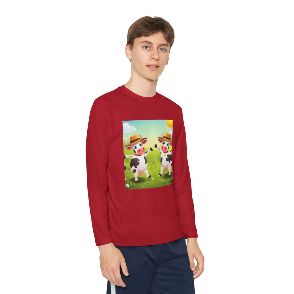 Cute Cows Farm Fun Youth Long Sleeve Competitor Tee
