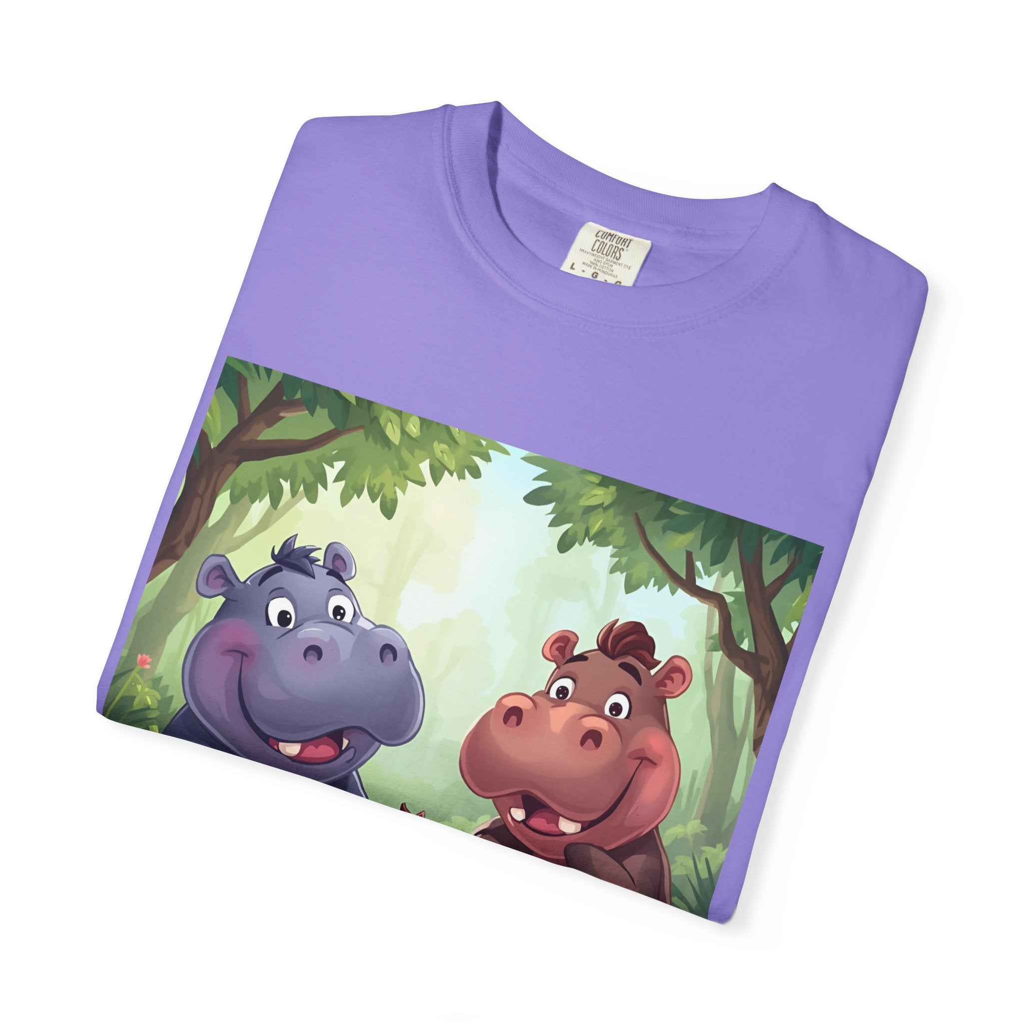 Cute Hippo Family T-Shirt, Unisex Garment-Dyed Tee, Animal Lovers Gift, Kids & Adults, Birthday, Family Reunion, Casual Wear