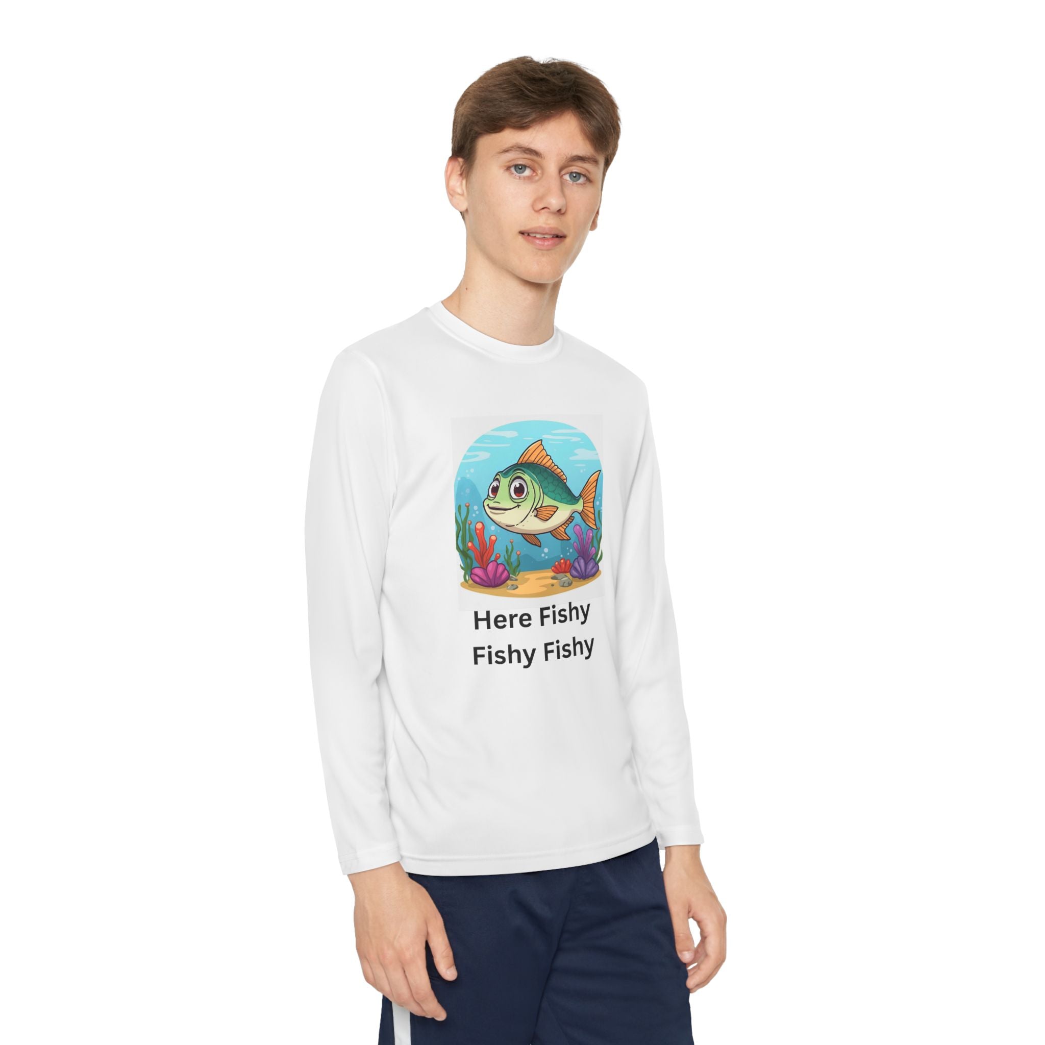 Here Fishy Fishy Fishy Youth Long Sleeve Competitor Tee