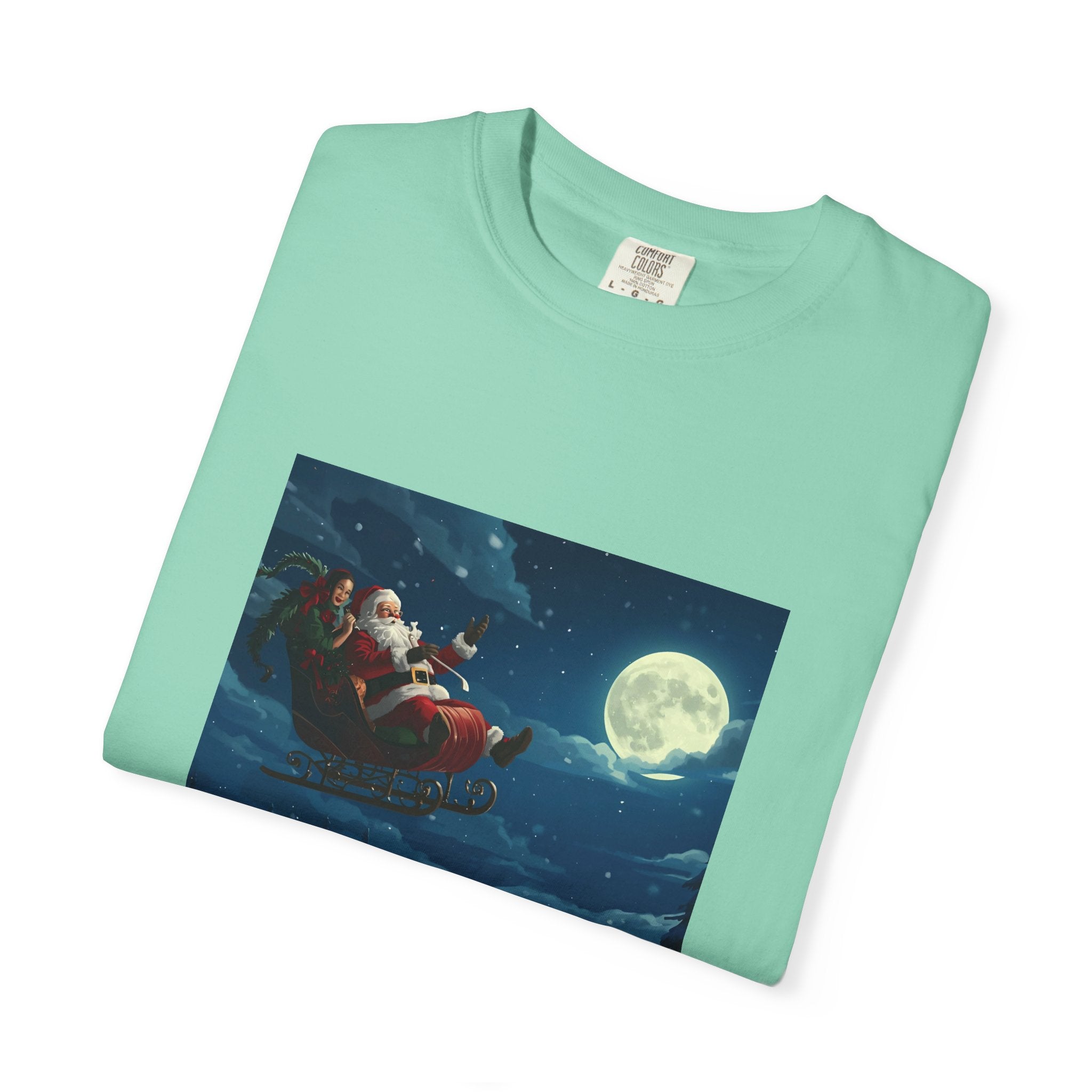Christmas Santa Sleigh Unisex Garment-Dyed T-shirt