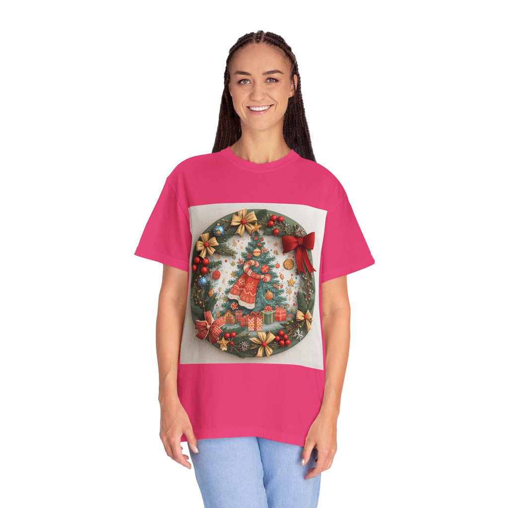 Christmas Wreath Festive Holiday T-Shirt, Christmas Tee, Seasonal Wear, Gift for Him/Her, Cute Xmas Shirt, Unisex Holiday Apparel