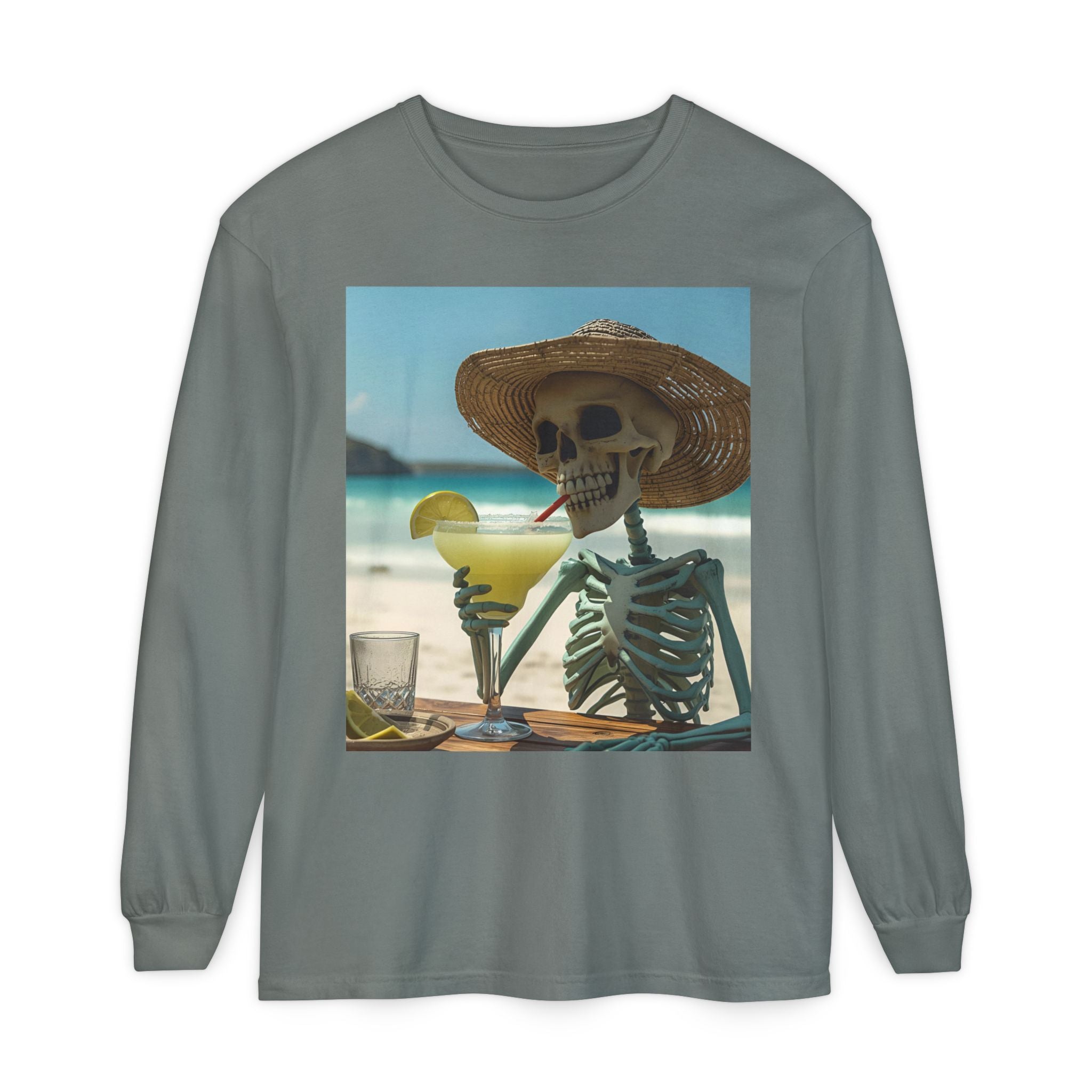Chill Vibes Skeleton Unisex Garment-dyed Long Sleeve T-Shirt