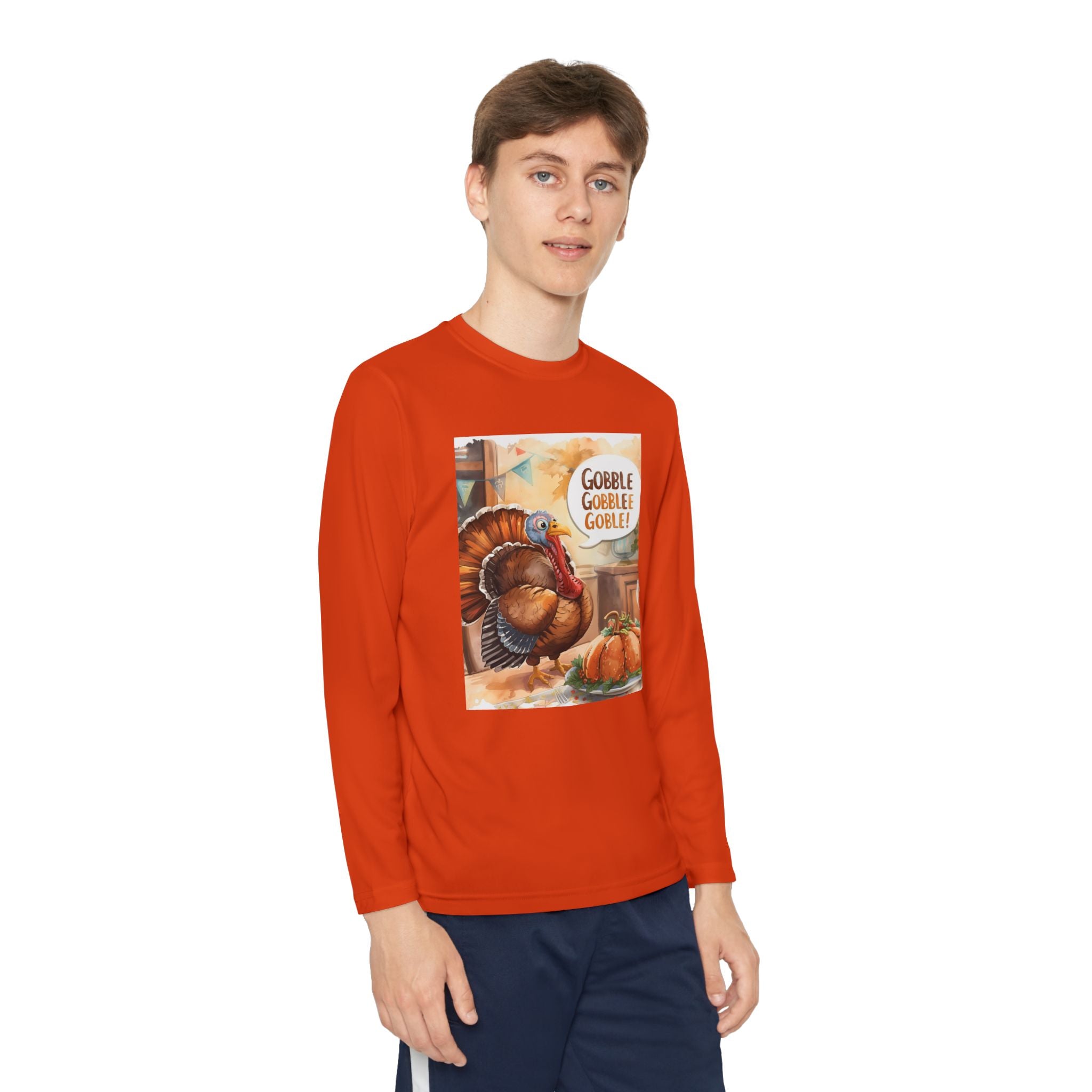 Thanksgiving Turkey Youth Long Sleeve Competitor Tee