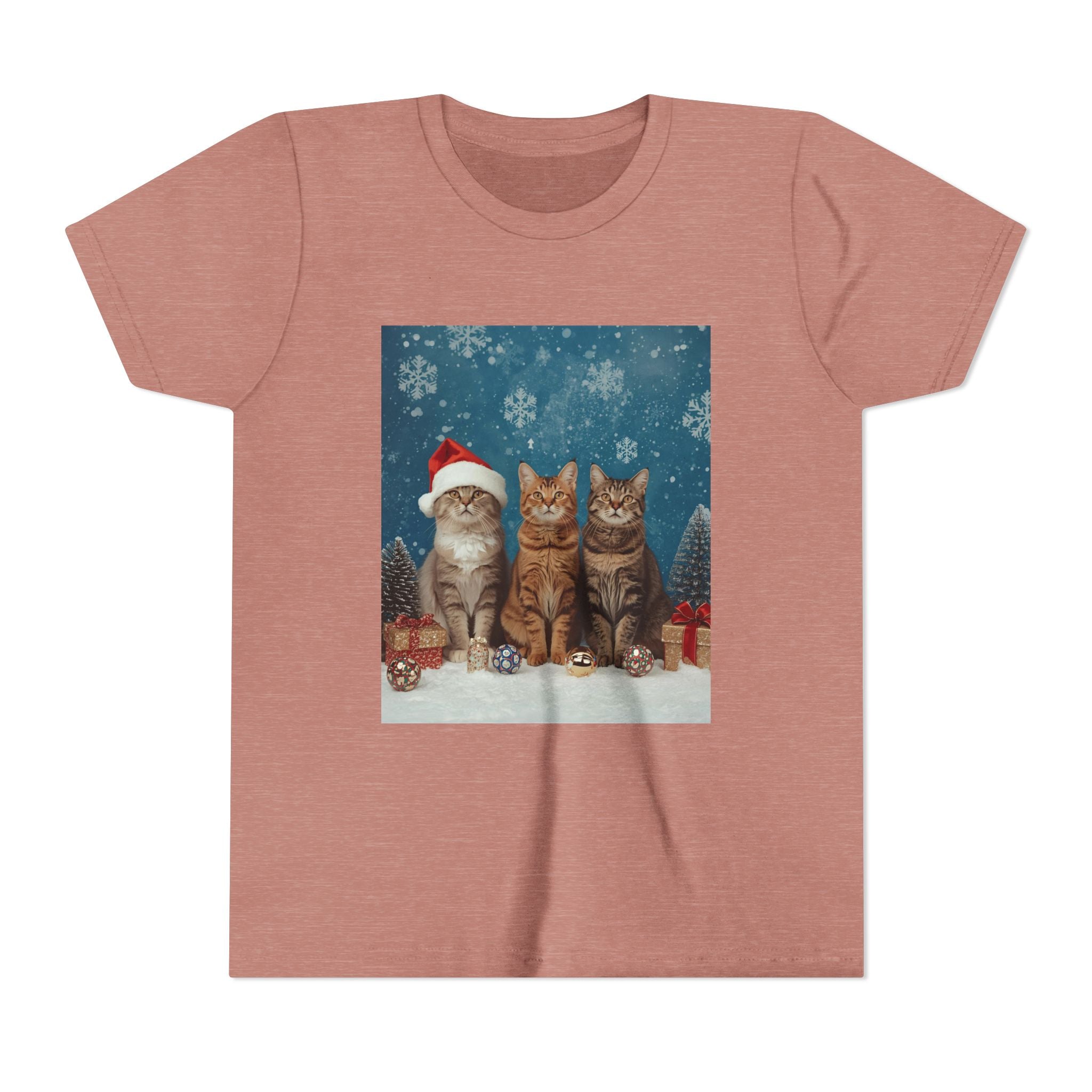 Cute Cat Festive Christmas Youth Short Sleeve Tee