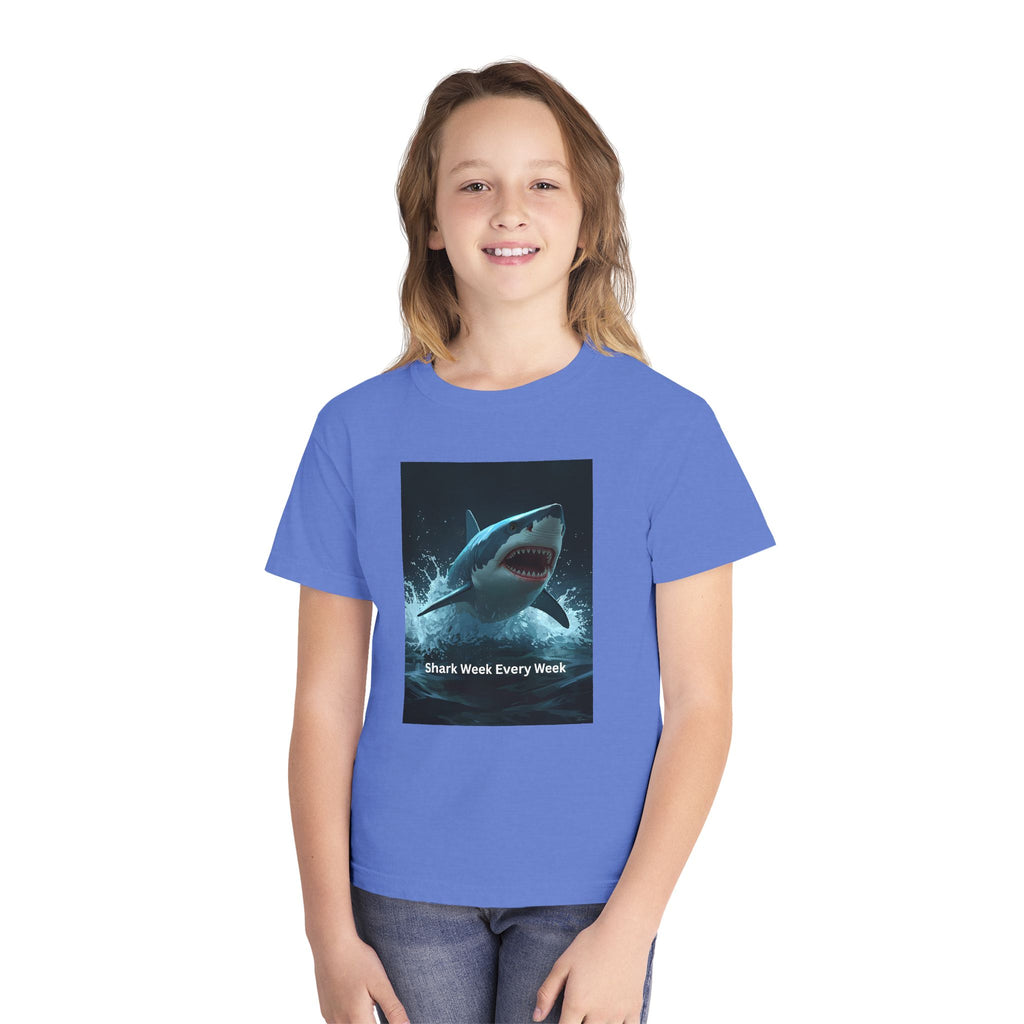 Shark Week Youth Tee, Fun Shark Graphic Shirt, Kids Summer Apparel, Ocean Lover Gift, Beach Party Clothing