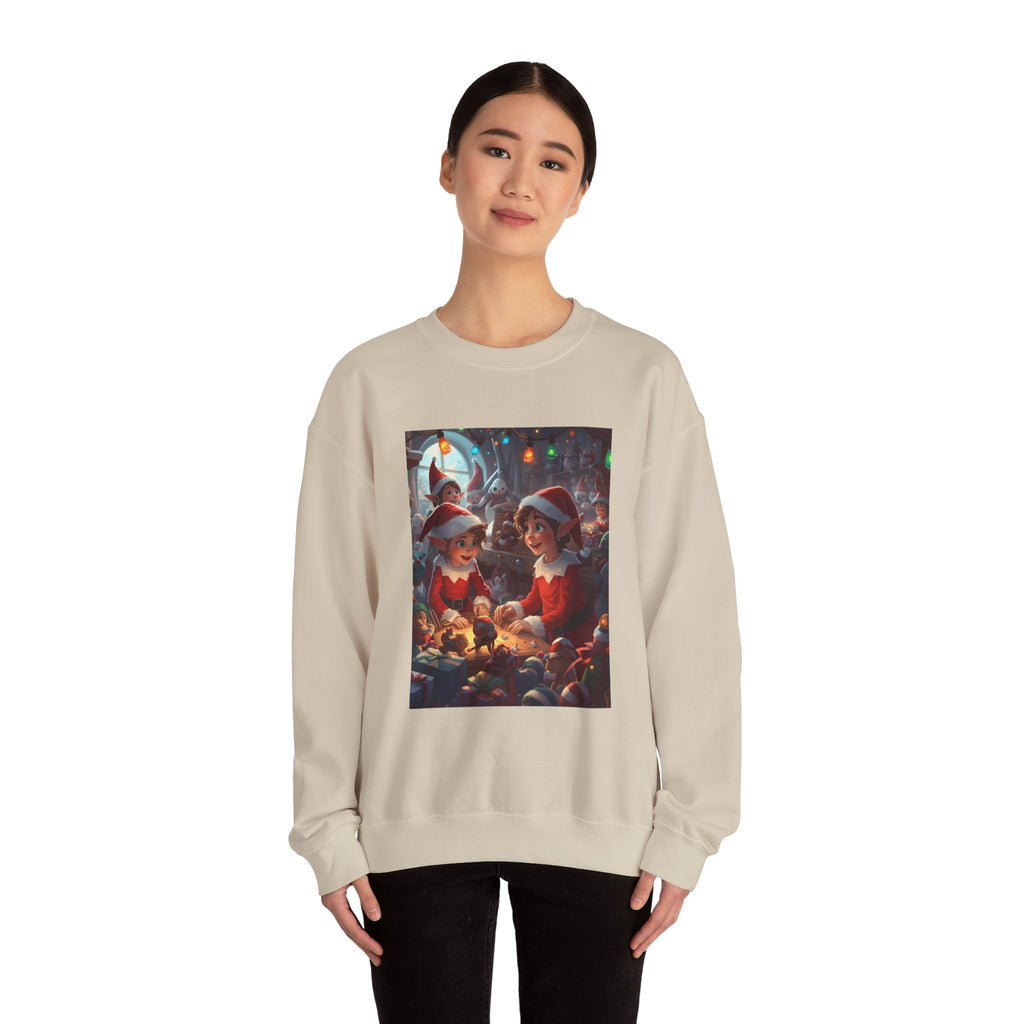 Christmas Elf Illustrative Sweatshirt, Christmas Gift, Holiday Apparel, Cozy Sweatshirt, Unisex Crewneck