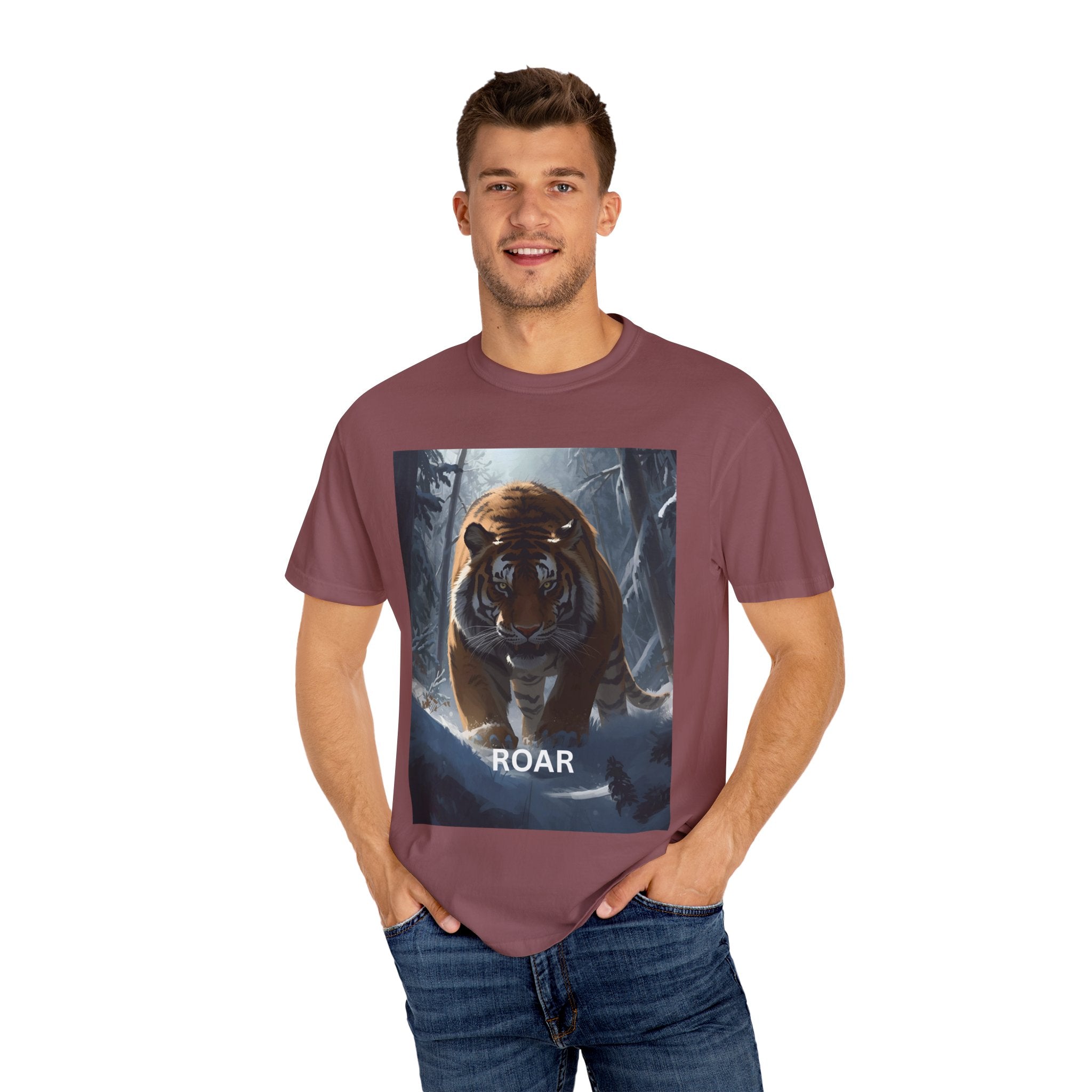 Tiger Roar Snow Unisex T-Shirt, Animal Lover Gift, Wildlife Tee, Casual Wear, Adventure Shirt, Nature Inspired Apparel