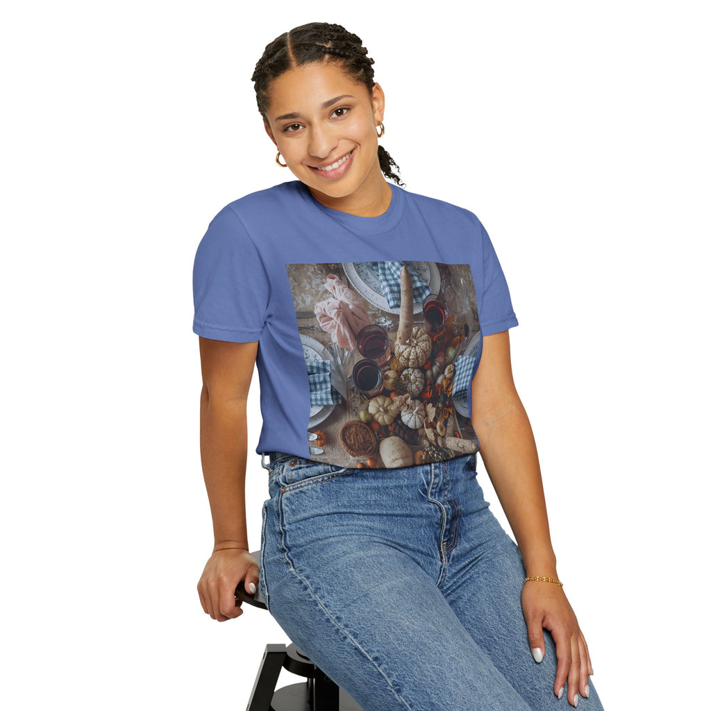 Rustic Gatherings Feast Unisex T-Shirt | Cozy Fall Apparel, Thanksgiving Casual Wear, Gift for Food Lovers, Unique Kitchen Decor, Autumn Gathering Tee