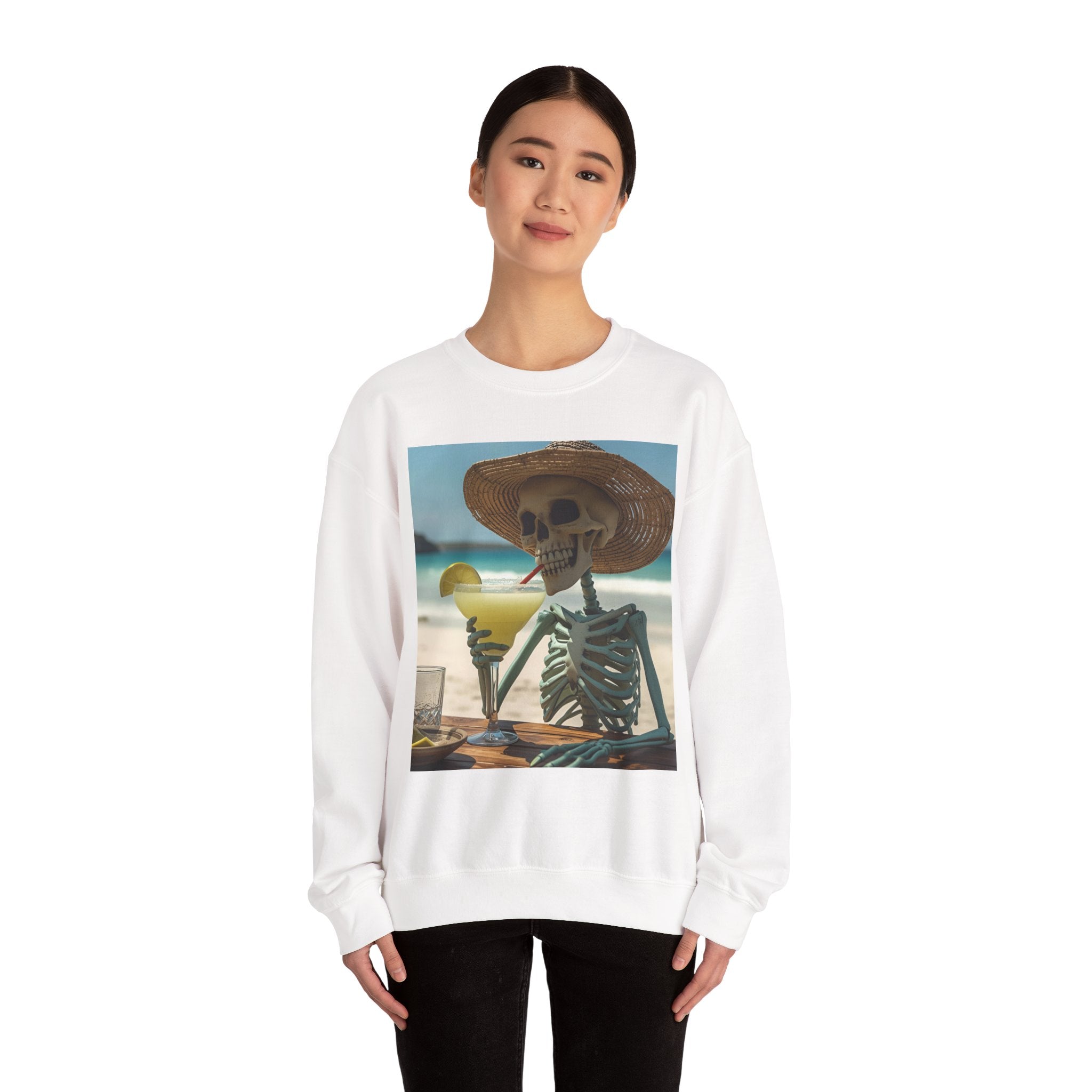 Chill Vibes Skeleton Sweatshirt - Cozy Crewneck for Halloween, Summer Parties, Beach Lovers, Unisex Gift, Casual Lounge Wear