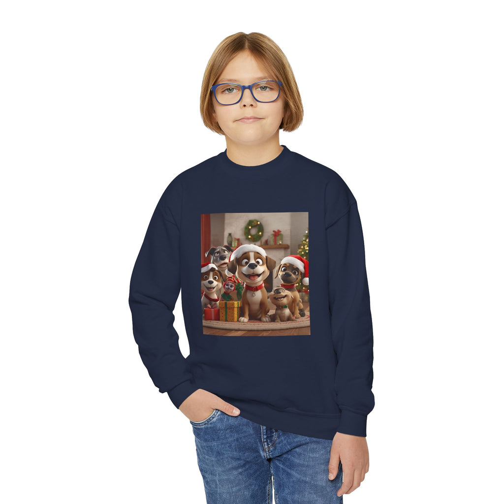Cute Christmas Festive Dogs Youth Crewneck Sweatshirt