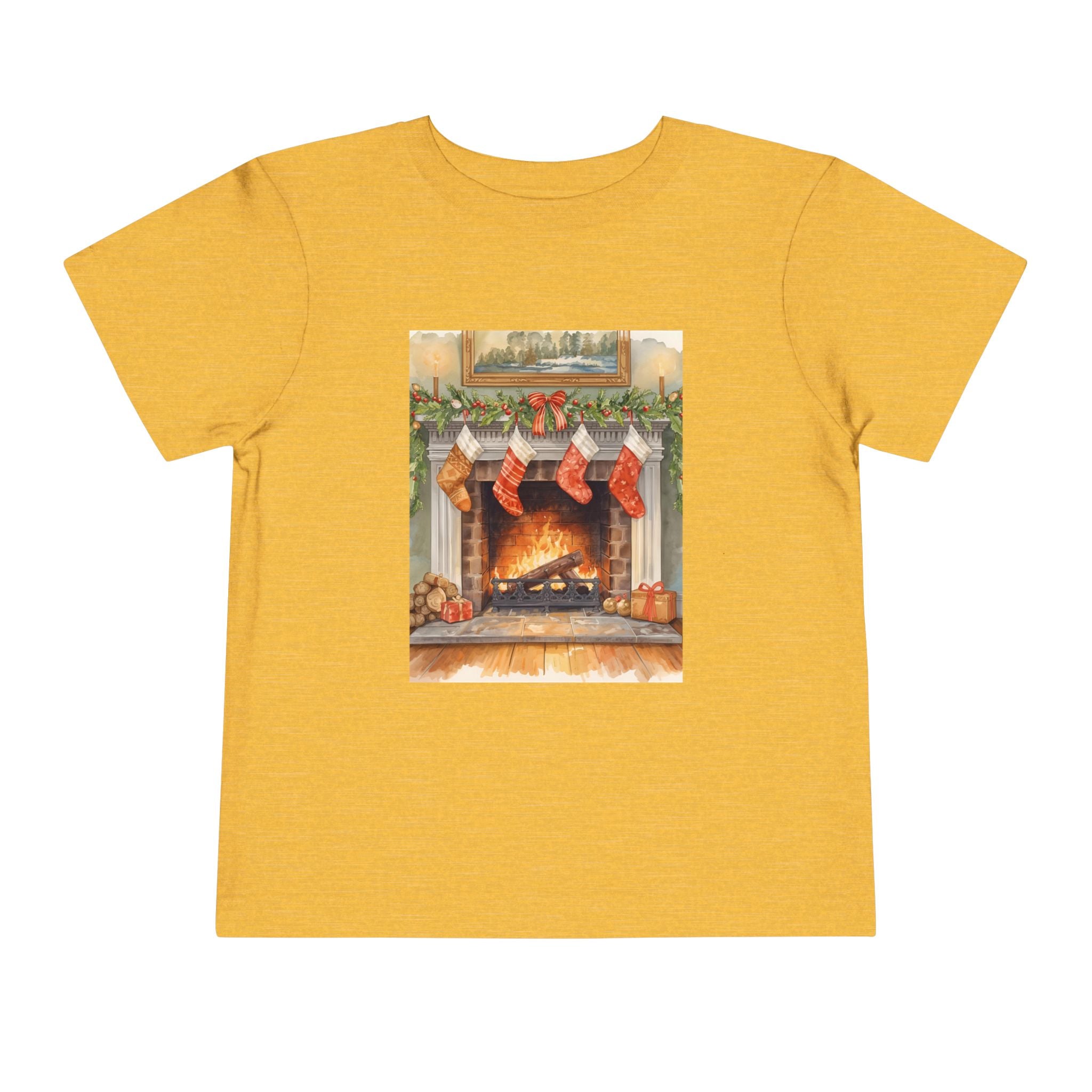 Christmas Stocking Fireplace Toddler Short Sleeve Tee