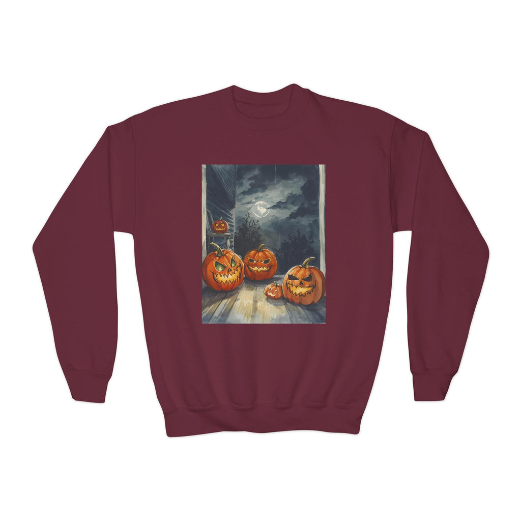 Halloween Pumpkin  Youth Crewneck Sweatshirt, Cozy Fall Sweatshirt, Kids Halloween Apparel, Pumpkin Sweatshirt, Spooky Season Top