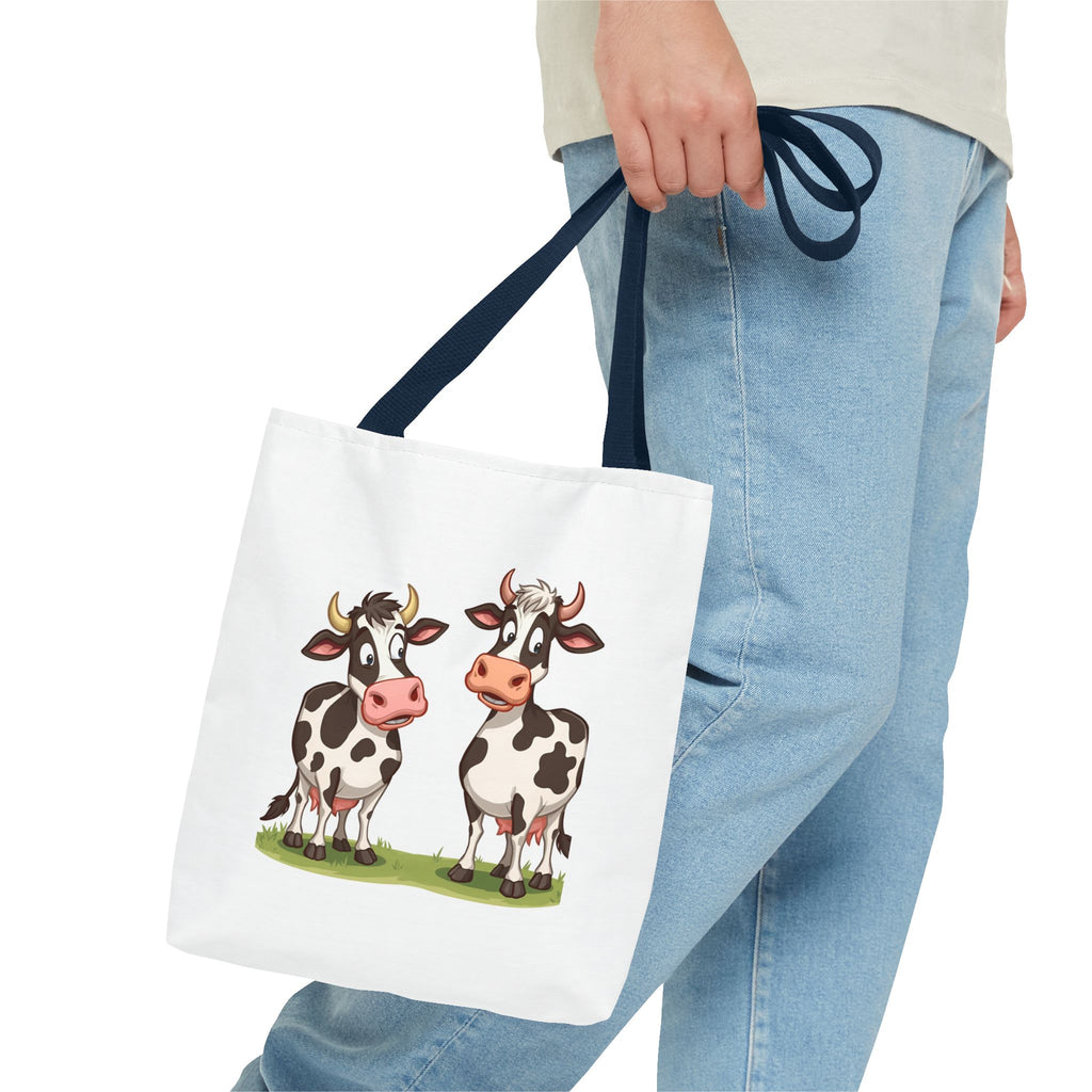 Cute Cow Print Tote Bag, Reusable Shopping Bag, Farmer's Market Tote, Animal Lover Gift, Floral Cow Pattern Bag