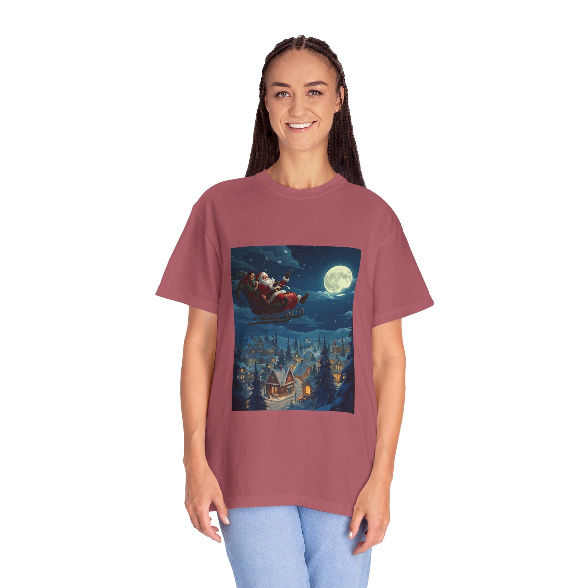 Christmas Santa Sleigh Unisex Garment-Dyed T-shirt