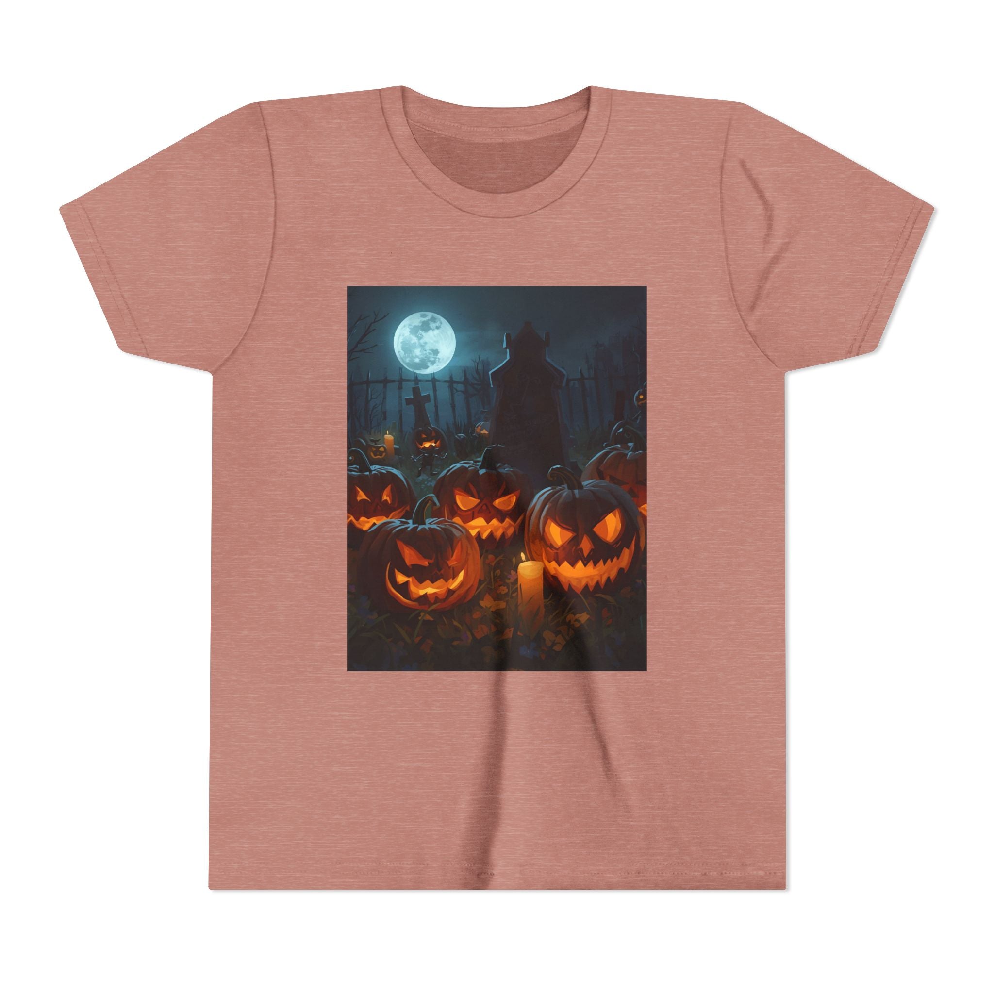 Scary Halloween Pumpkin Youth Short Sleeve Tee, Cute Halloween Shirt, Kids Costume Top, Spooky Tees, Trick or Treat Shirt