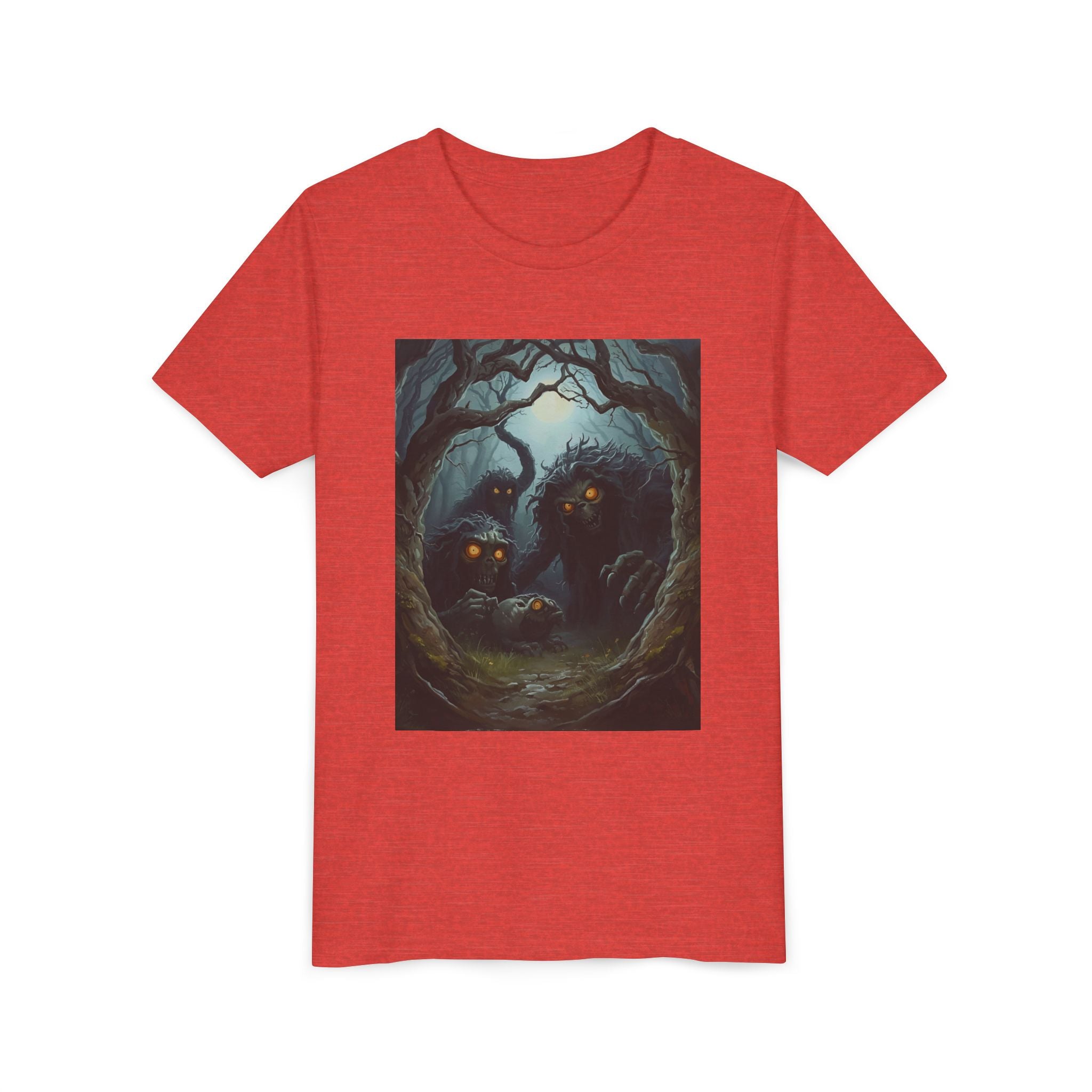 Spooky Mystical Forest Creatures Youth Tee, Cool Graphic T-Shirt, Kids Nature Shirt, Unique Gift for Boys & Girls, Perfect for Halloween
