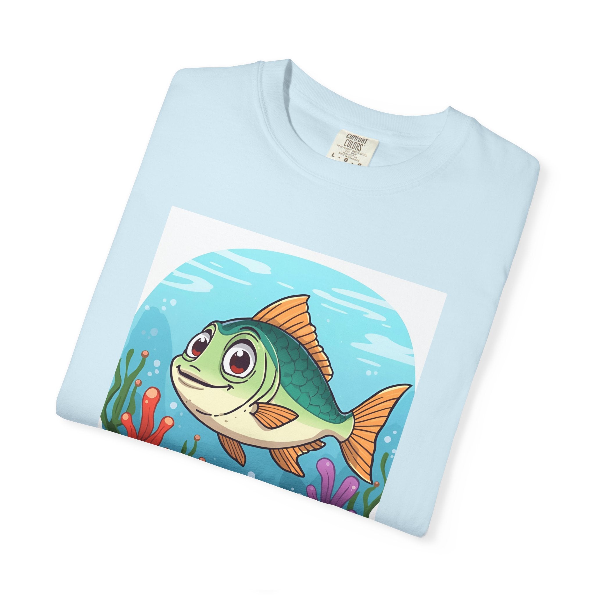 Here Fishy Fishy Fishy Colorful Fish-Themed Unisex T-Shirt, Fun Graphic Tee for Kids and Adults, Perfect for Summer, Fishing Trips, and Gift Giving
