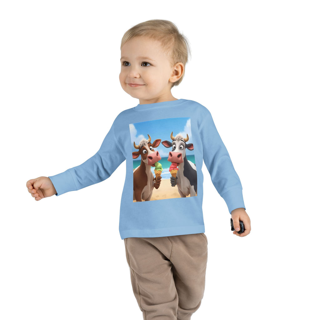 Beachy Cow Toddler Long Sleeve Tee, Cute Cows T-shirt, Kids Summer Tee, Farm Animal Shirt, Toddler Graphic Top, Fun Childrens Apparel