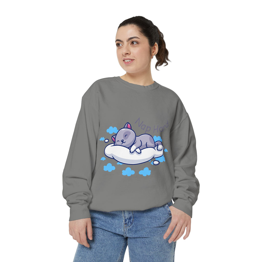 Cozy Cat Nap Hard Unisex Garment-Dyed Sweatshirt