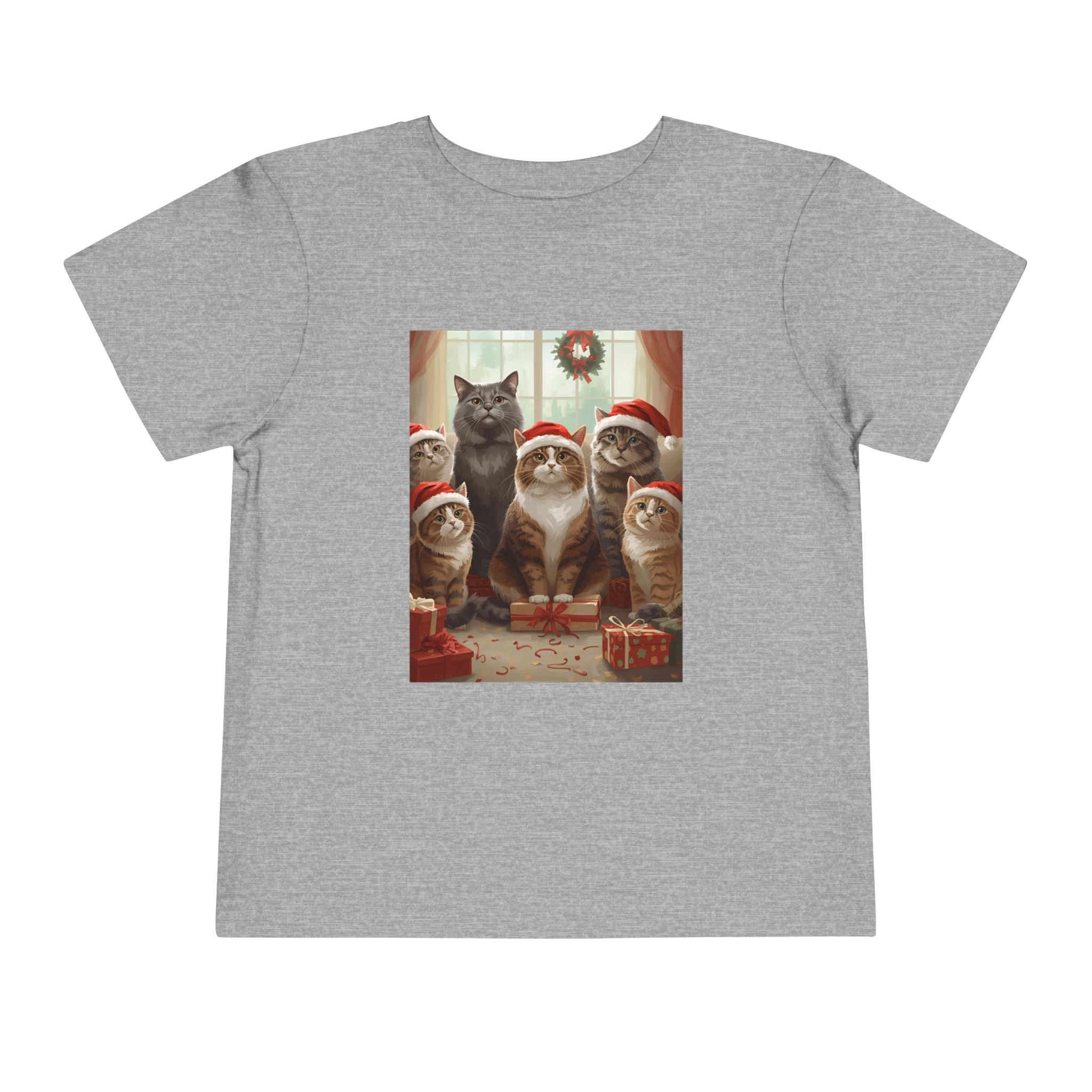 Cute Festive Christmas Cat Toddler Short Sleeve Tee