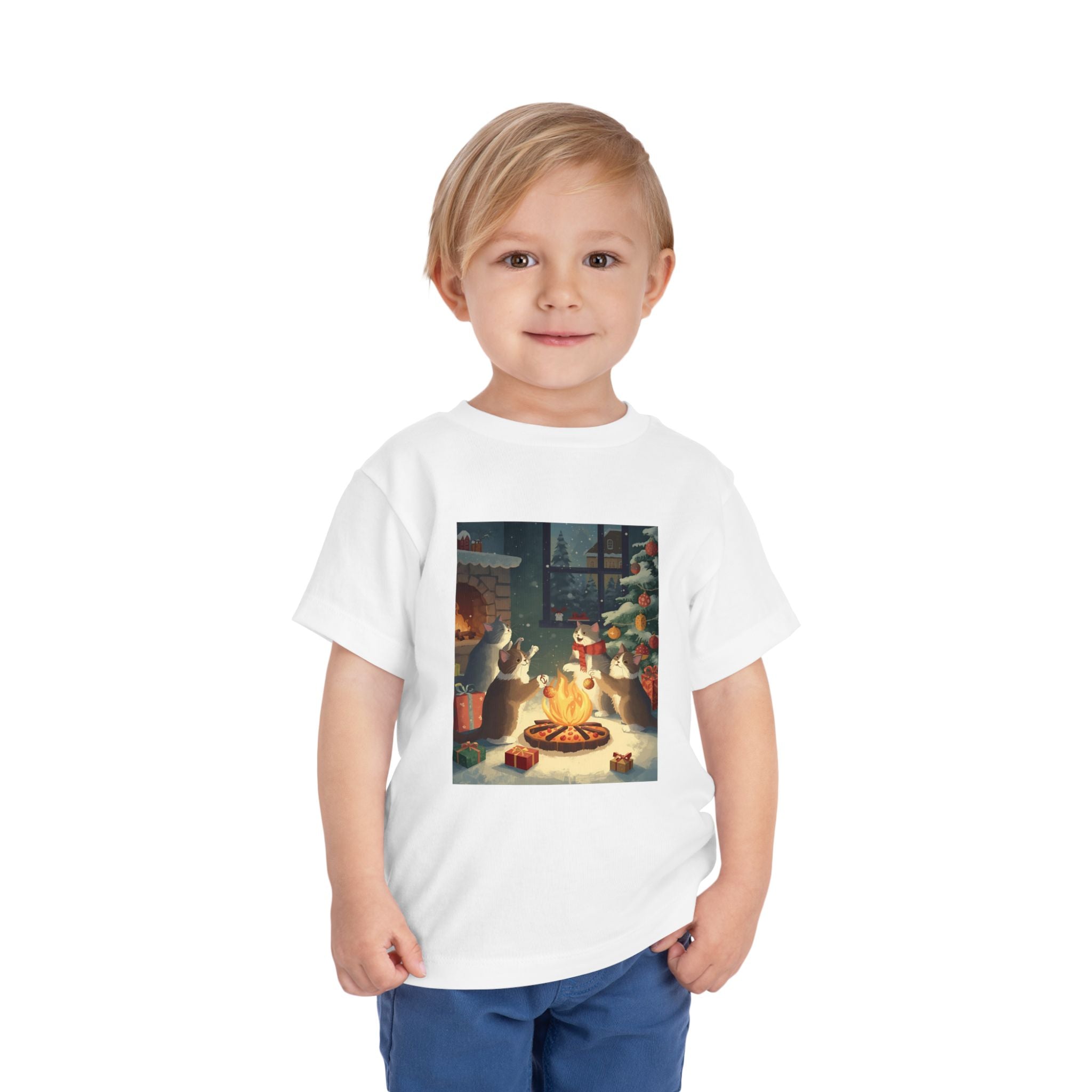 Cute Cat Christmas Festive Toddler Short Sleeve Tee