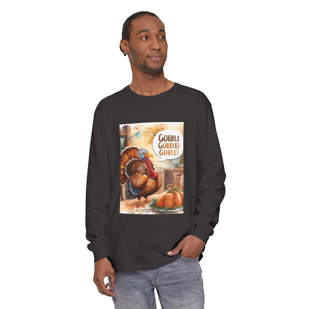 Thanksgiving Long Sleeve T-Shirt with Turkey Design, Fall Apparel, Holiday Gift, Family Gathering Shirt, Gobble Gobble Tee