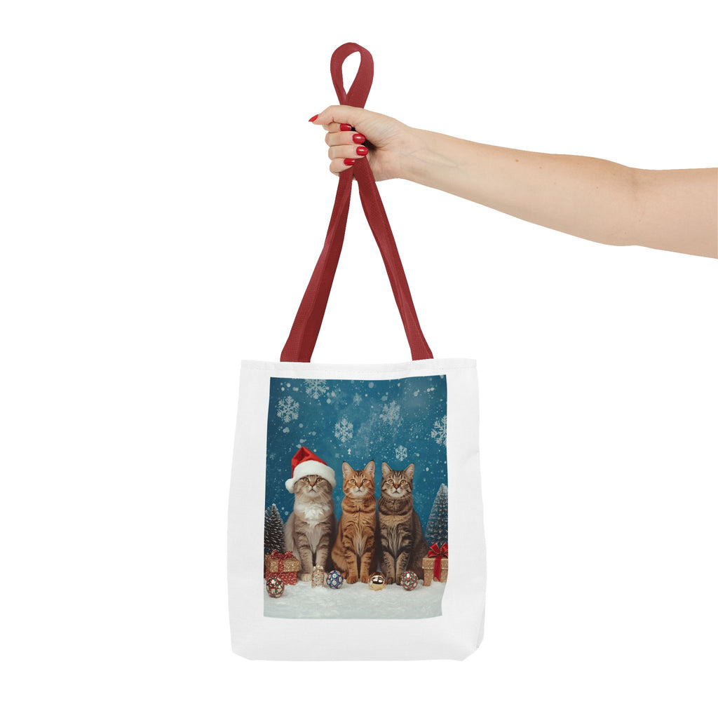 Festive Cat Tote Bag with Holiday Design, Christmas Gift, Cat Lover Bag, Eco-Friendly Shopping Bag, Cute Pet Accessory
