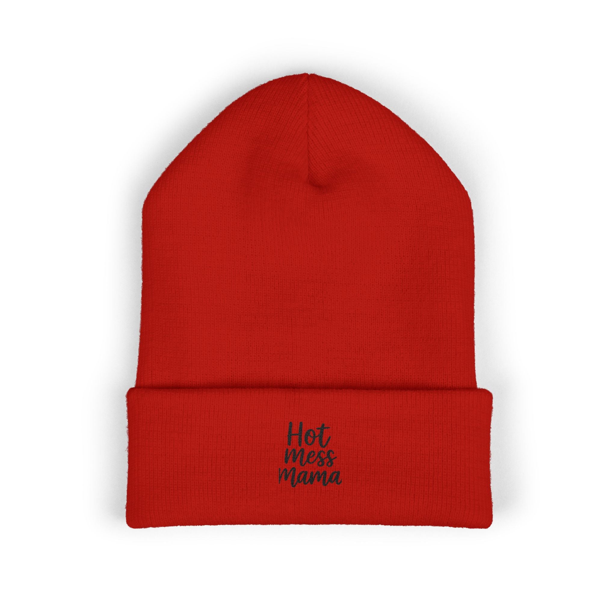 Mama Mode Classic Cuffed Beanie — "Hot Mess Mama" Embroidered Knit Hat