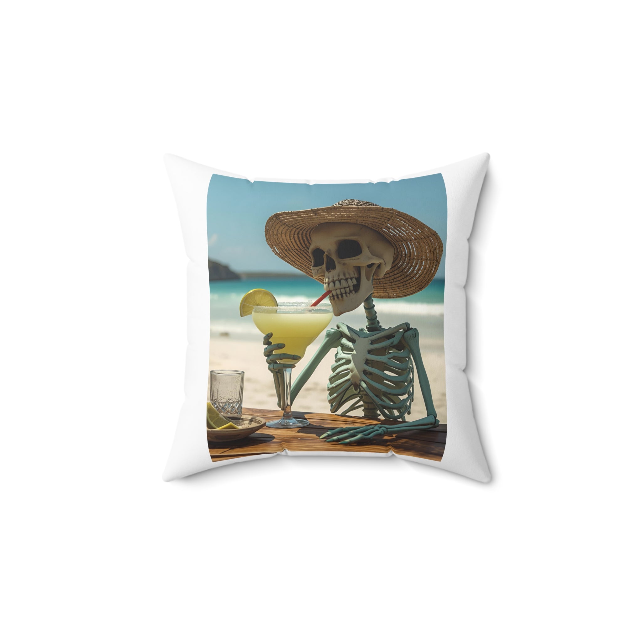 Chillin' Skeleton Pillow | Fun Home Decor, Halloween Accent, Beach Vibes, Gift for Friends, Quirky Room Decor