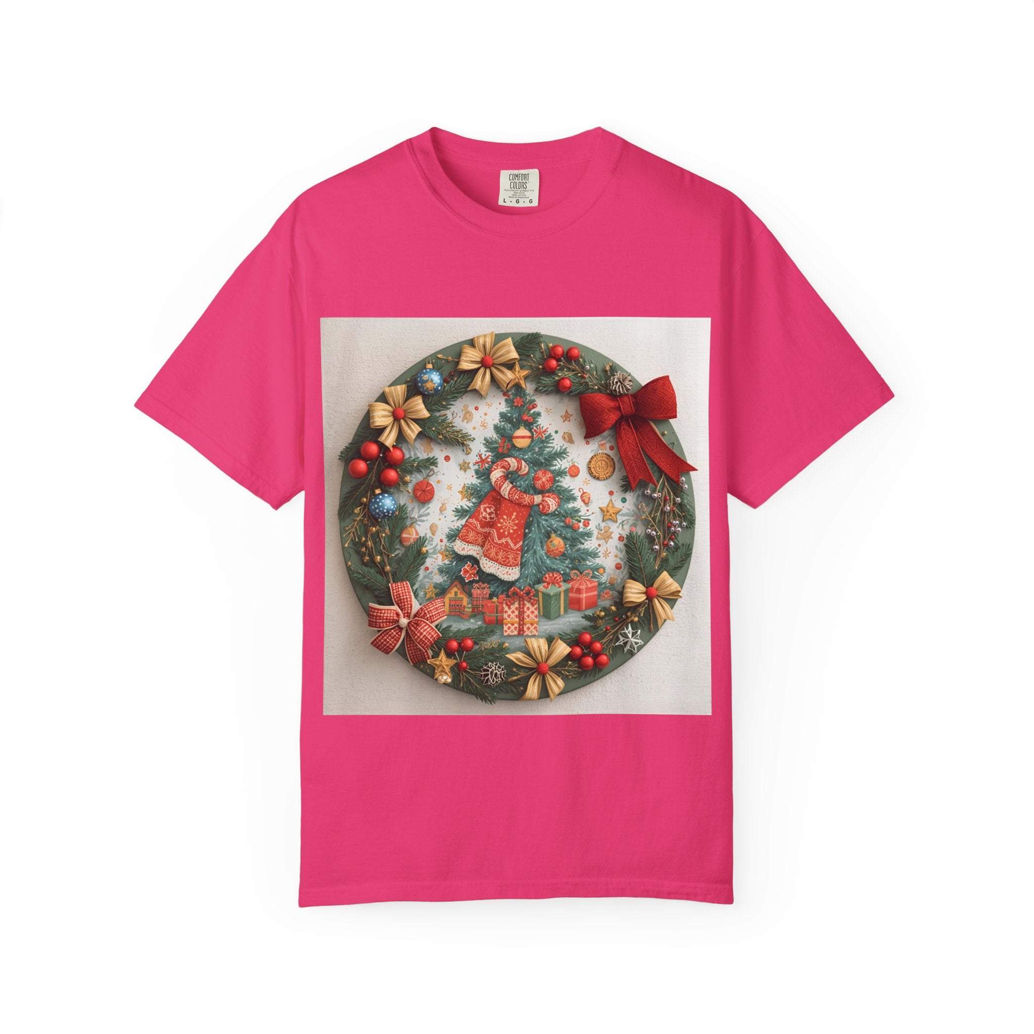 Christmas Wreath Festive Holiday T-Shirt, Christmas Tee, Seasonal Wear, Gift for Him/Her, Cute Xmas Shirt, Unisex Holiday Apparel