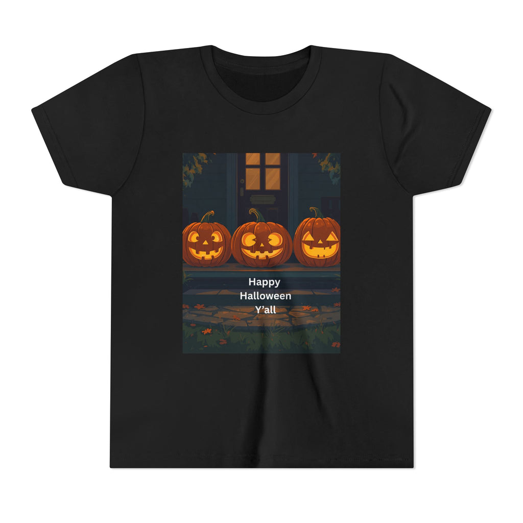 Halloween Pumpkin Youth Tee, Jack-o'-lantern Shirt, Trick or Treat Apparel, Spooky Kids T-Shirt, Halloween Costume Top