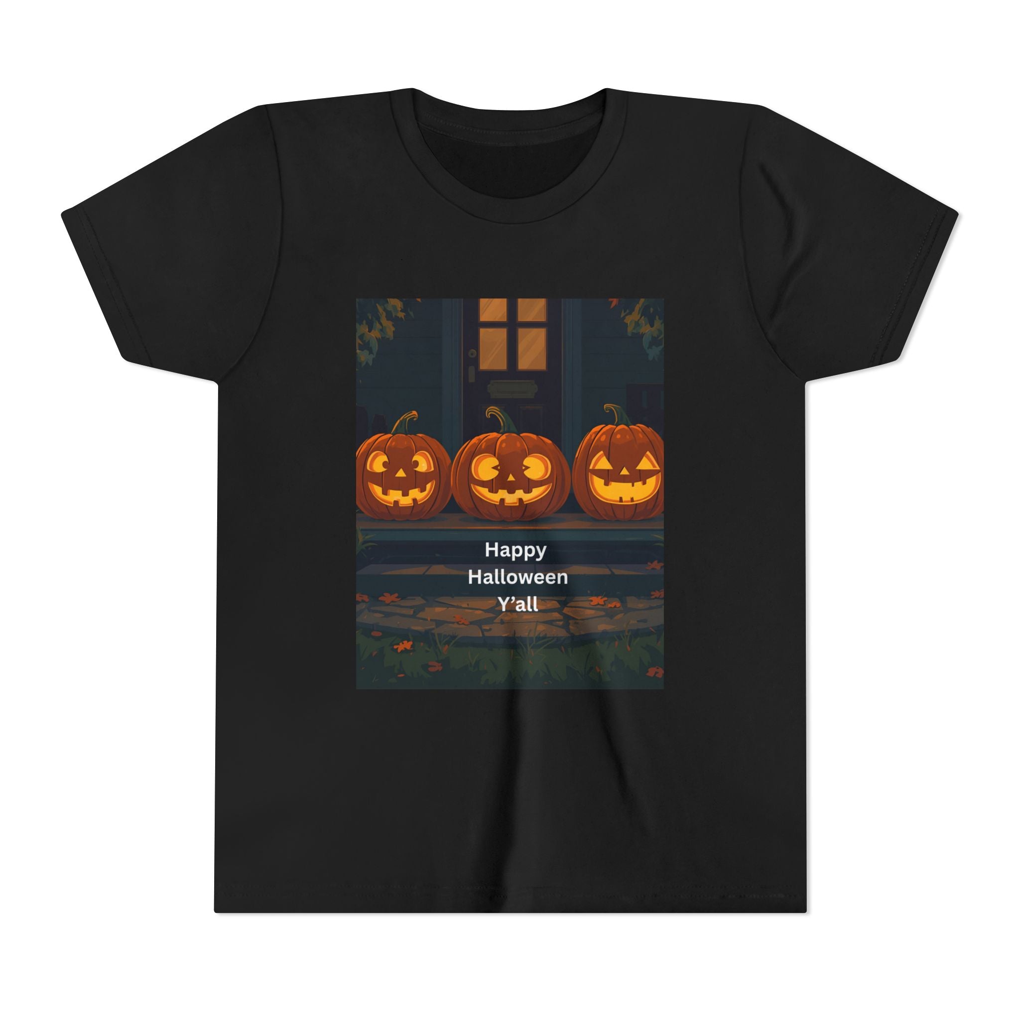 Halloween Pumpkin Youth Tee, Jack-o'-lantern Shirt, Trick or Treat Apparel, Spooky Kids T-Shirt, Halloween Costume Top