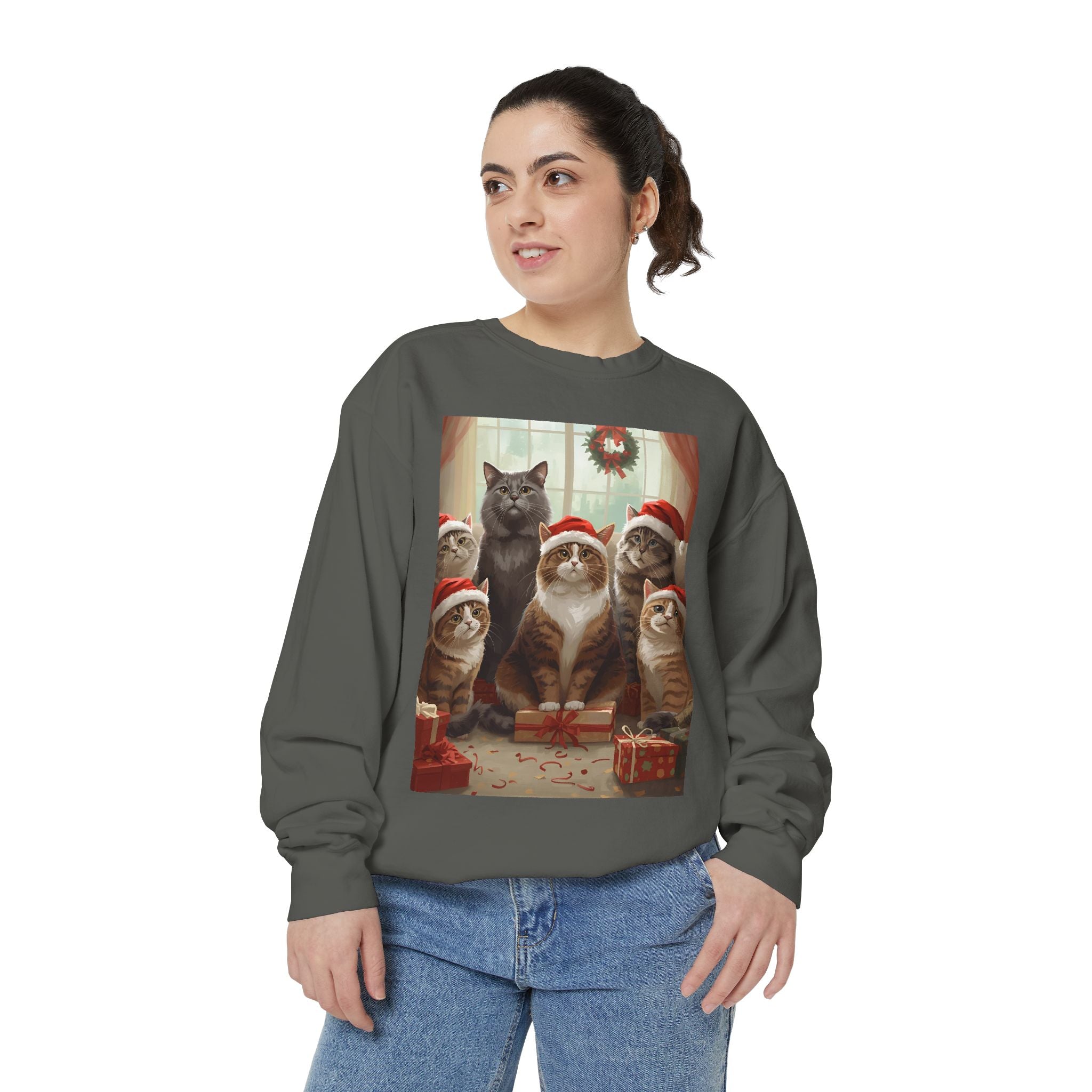 Cozy Holiday Cat Sweatshirt, Festive Sweatshirt for Cat Lovers, Christmas Gift for Pet Owners, Cute Cat Apparel, Winter Wardrobe Essential