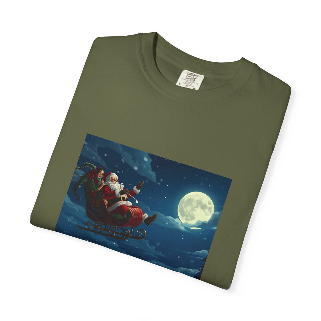 Christmas Santa Sleigh Unisex Garment-Dyed T-shirt