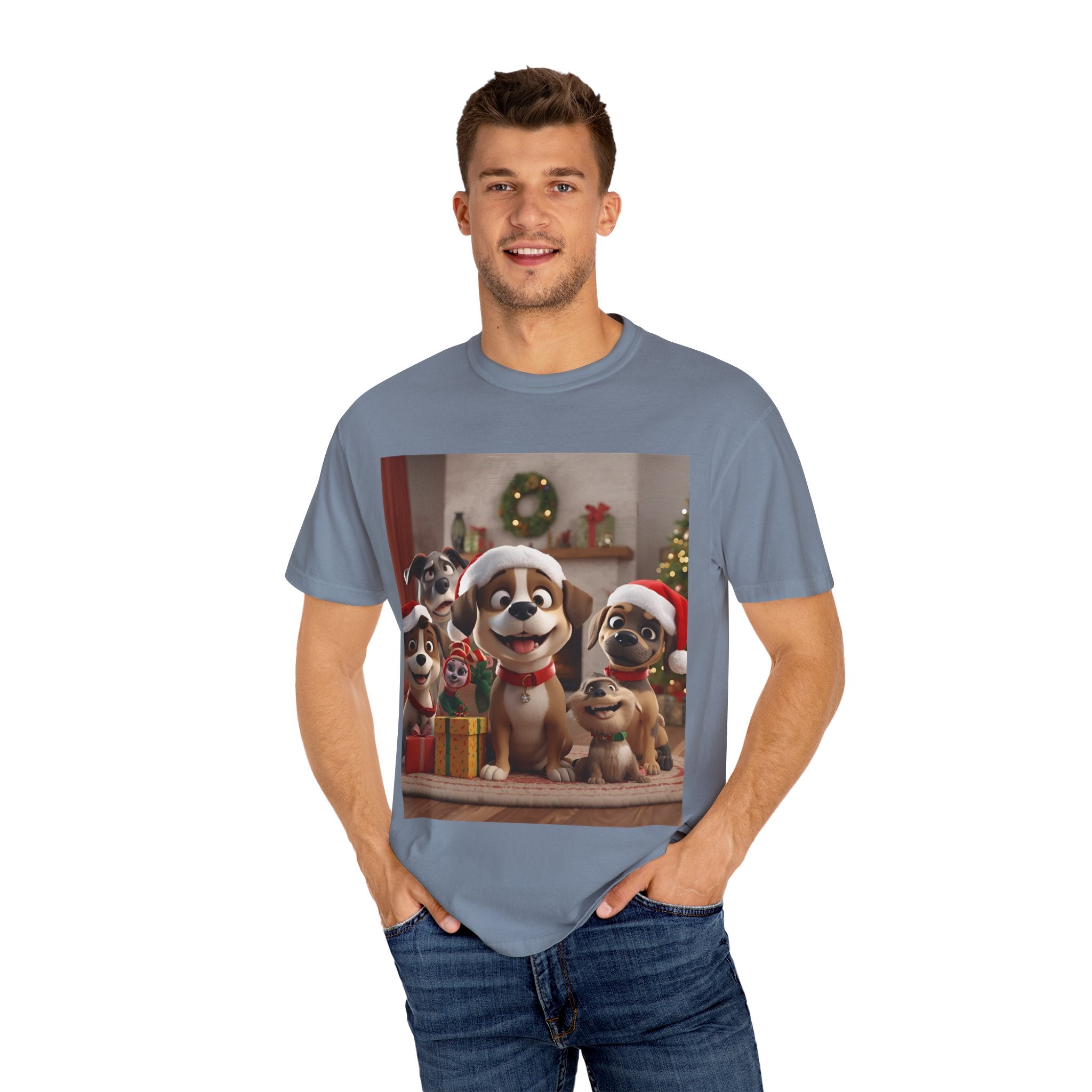 Cute Christmas Festive Dog Lovers T-Shirt | Unisex Garment-Dyed Tee for Dog Enthusiasts | Holiday Gift, Christmas Apparel, Pet Lover Shirt