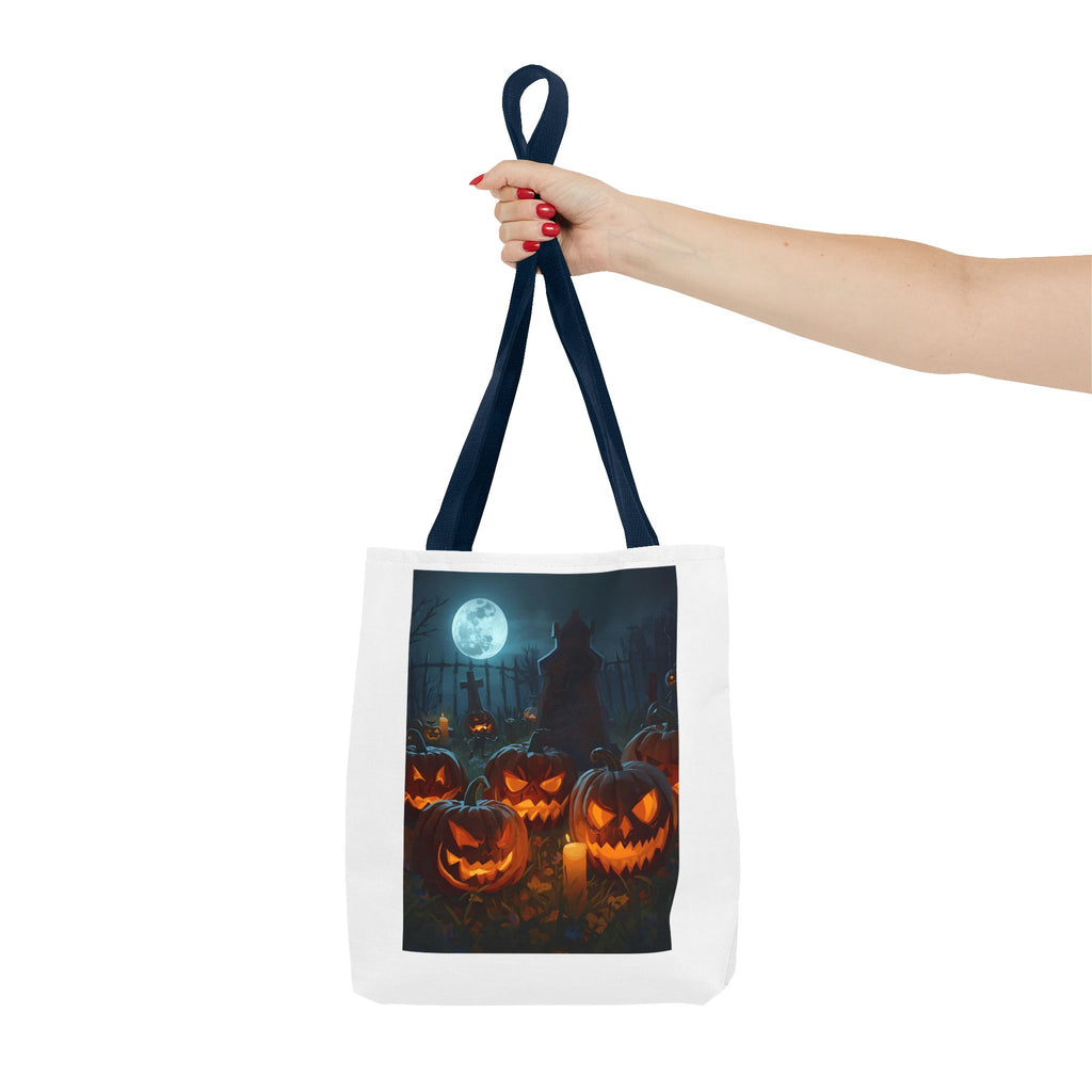 Spooky Halloween Pumpkin Tote Bag, Trick or Treat Bag, Pumpkins and Moon Design, Fall Festival Accessory, Scary Gift for Halloween