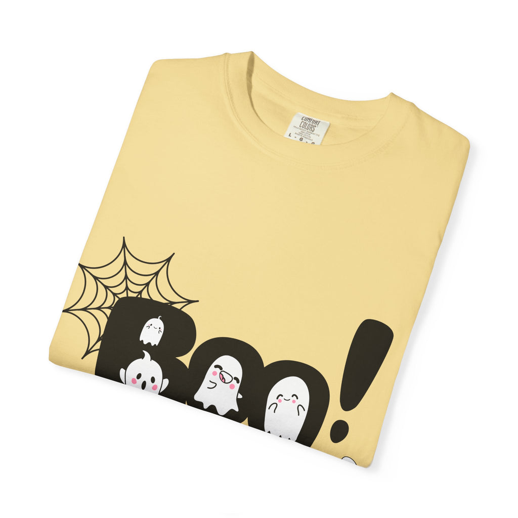 Halloween Boo T-Shirt, Unisex Garment-Dyed Tee, Spooky Costume, Fall Apparel, Trick or Treat Shirt, Ghost Print Top
