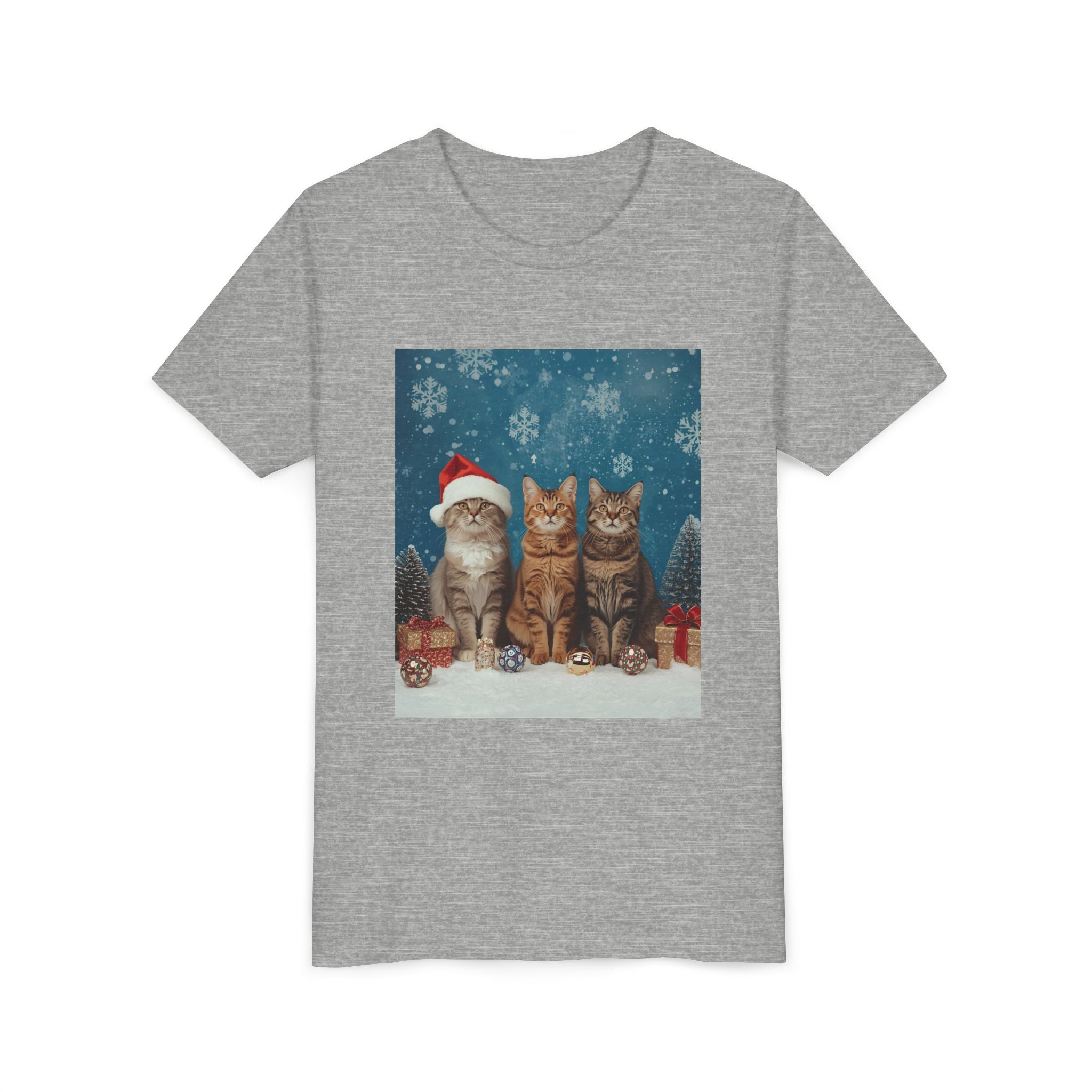 Cute Cat Festive Christmas Youth Short Sleeve Tee