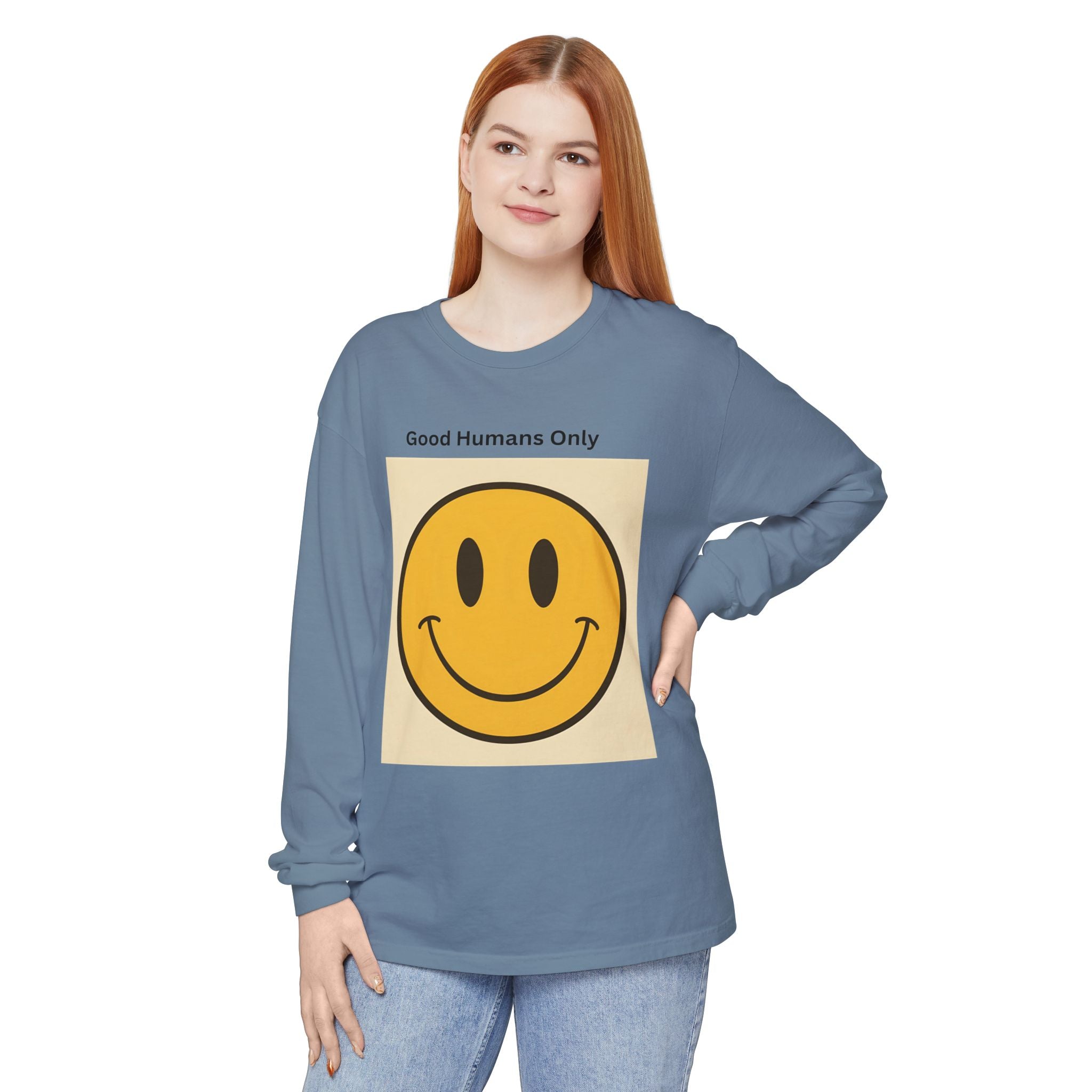 Smiley Face Unisex Garment-dyed Long Sleeve T-Shirt