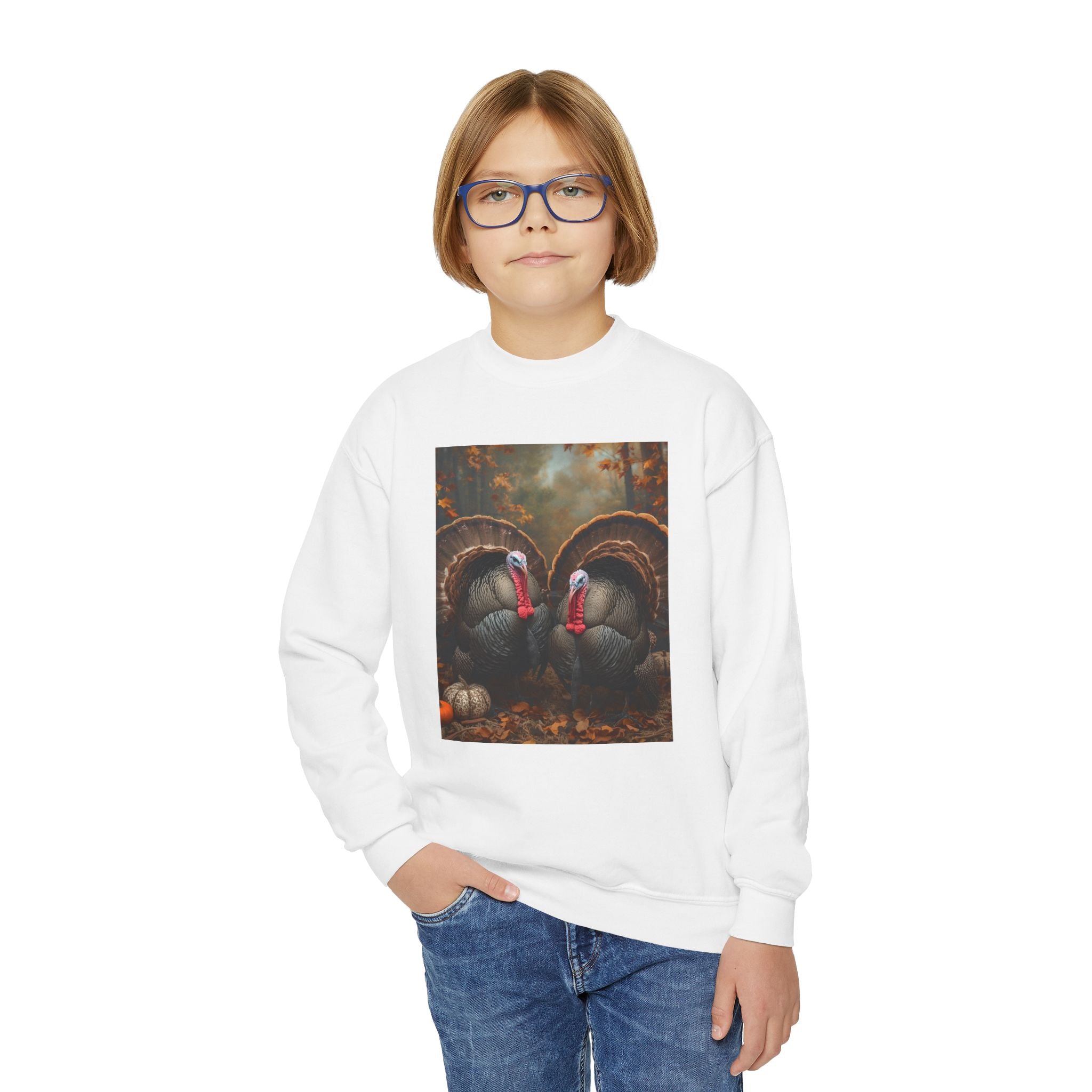 Thanksgiving Thankful Turkeys Youth Crewneck Sweatshirt, Cozy Fall Apparel, Thanksgiving Gift, Kids Sweatshirt, Autumn Fashion
