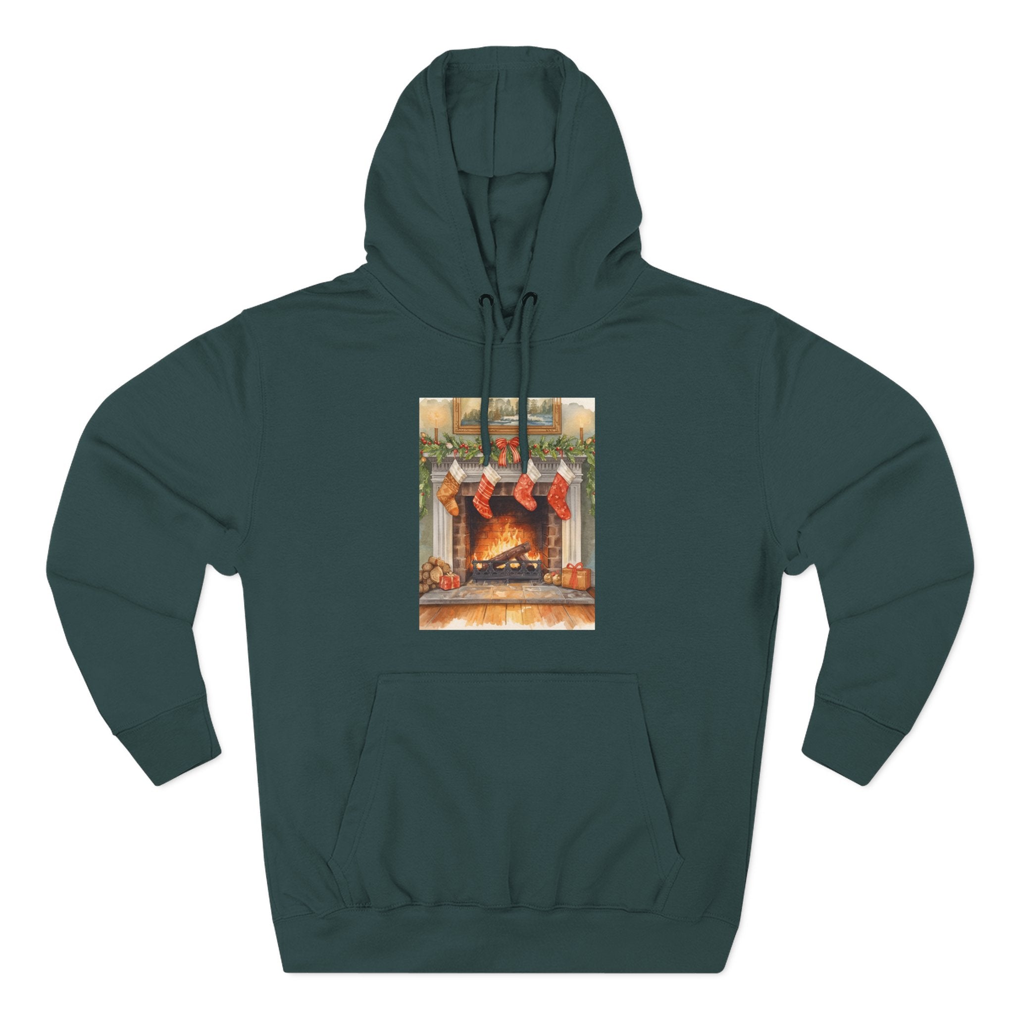 Christmas Stocking Fireplace Three-Panel Fleece Hoodie