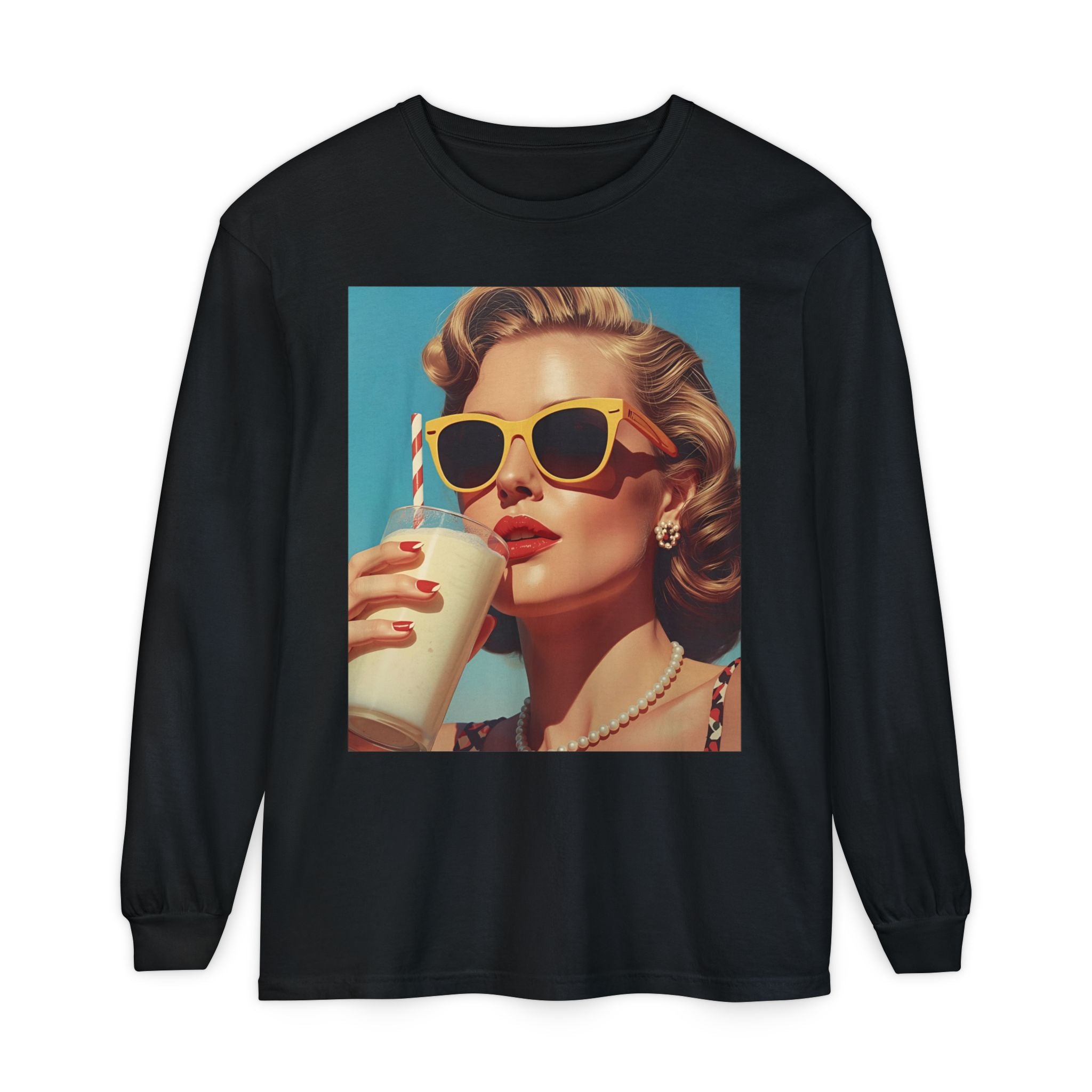 Retro Pop Art Long Sleeve T-Shirt, Vintage Graphic Tee, Fashion Top, Summer Style shirt, Gift for Art Lovers, Casual Wear